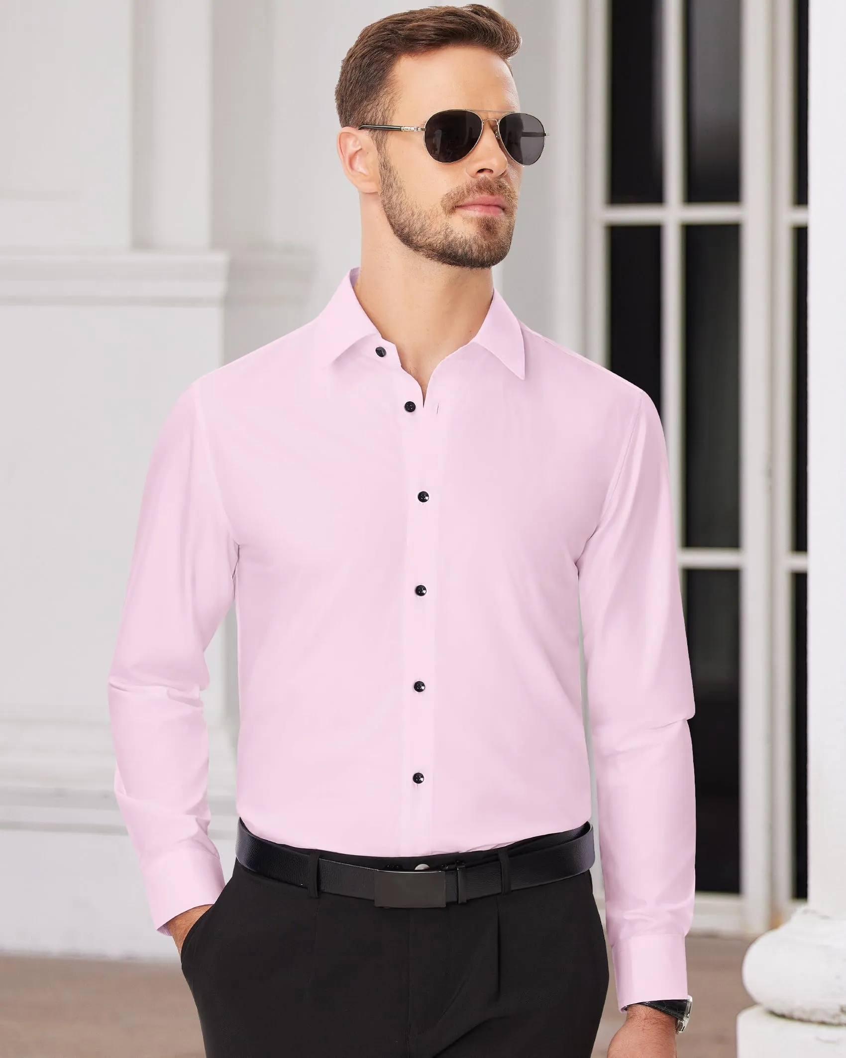 Alimens & Gentle Mens Dress Shirts Long Sleeve Wrinkle-Free Formal Shirts Wedding Dating Business Casual Button Down Shirt