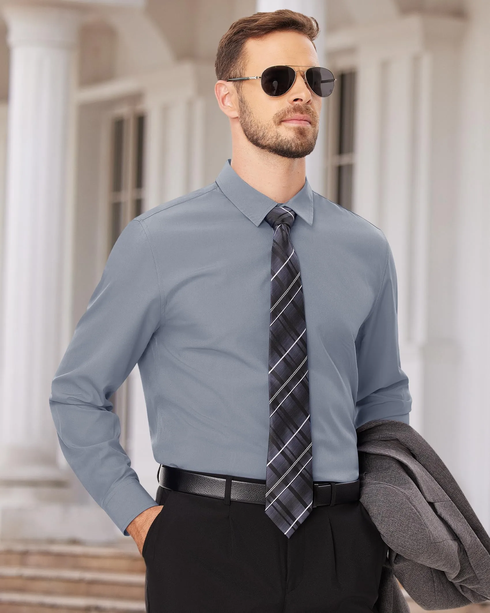 Alimens & Gentle Mens Dress Shirts Long Sleeve Wrinkle-Free Formal Shirts Wedding Dating Business Casual Button Down Shirt