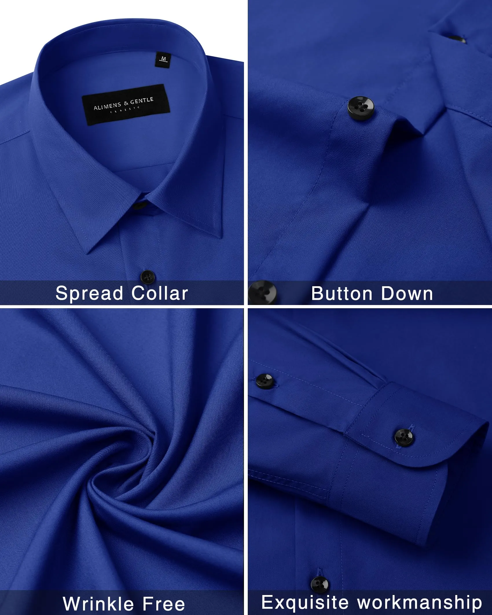 Alimens & Gentle Mens Dress Shirts Long Sleeve Wrinkle-Free Formal Shirts Wedding Dating Business Casual Button Down Shirt