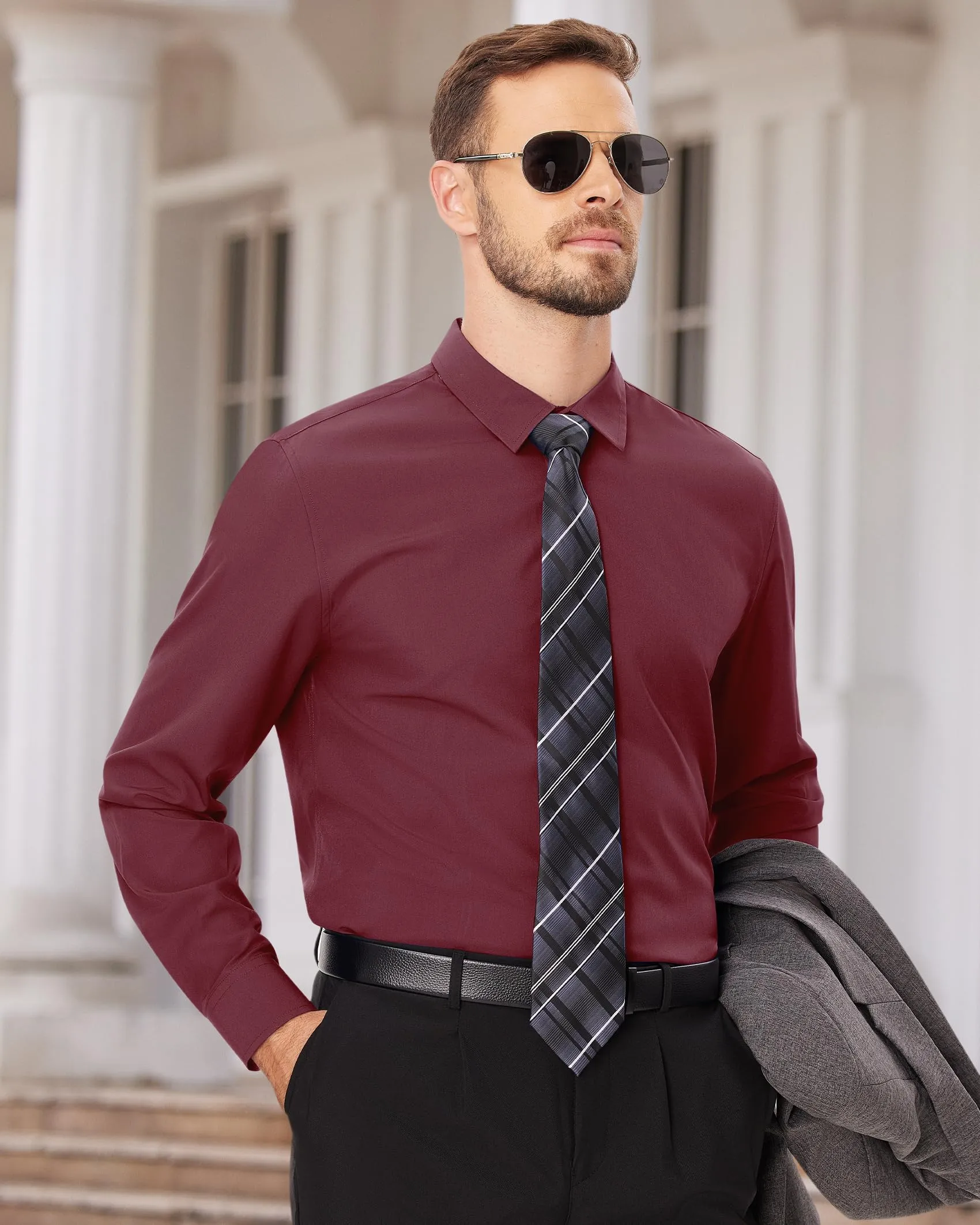 Alimens & Gentle Mens Dress Shirts Long Sleeve Wrinkle-Free Formal Shirts Wedding Dating Business Casual Button Down Shirt