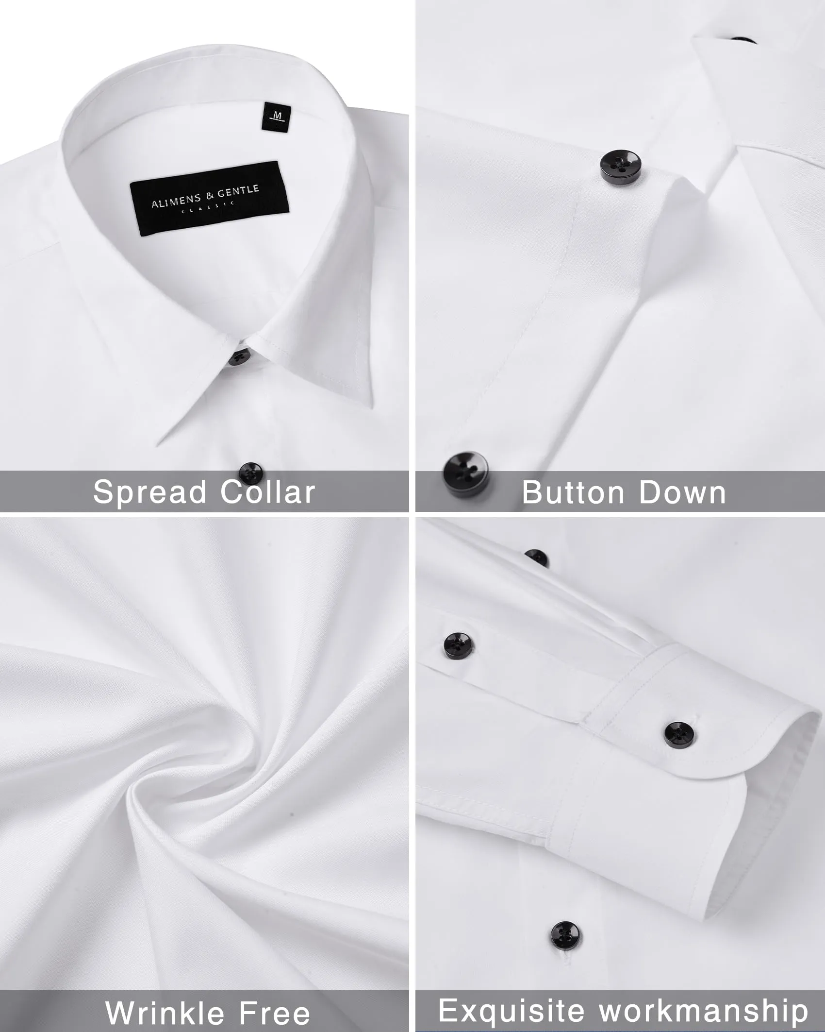 Alimens & Gentle Mens Dress Shirts Long Sleeve Wrinkle-Free Formal Shirts Wedding Dating Business Casual Button Down Shirt