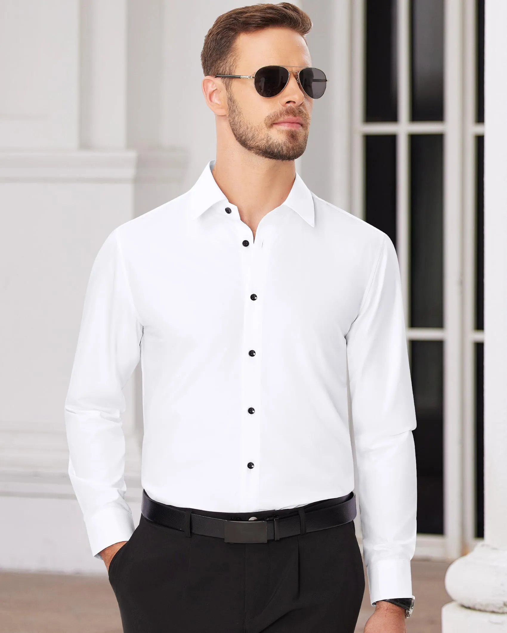 Alimens & Gentle Mens Dress Shirts Long Sleeve Wrinkle-Free Formal Shirts Wedding Dating Business Casual Button Down Shirt