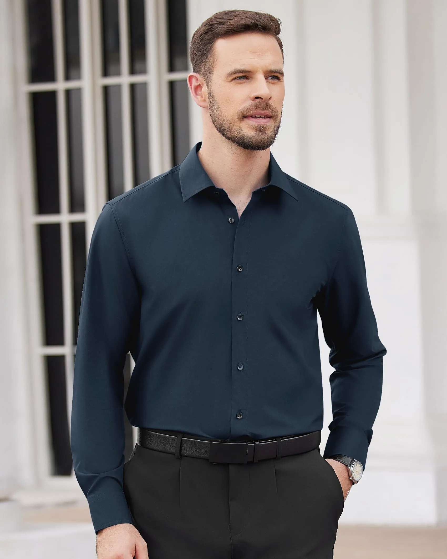 Alimens & Gentle Mens Dress Shirts Long Sleeve Wrinkle-Free Formal Shirts Wedding Dating Business Casual Button Down Shirt