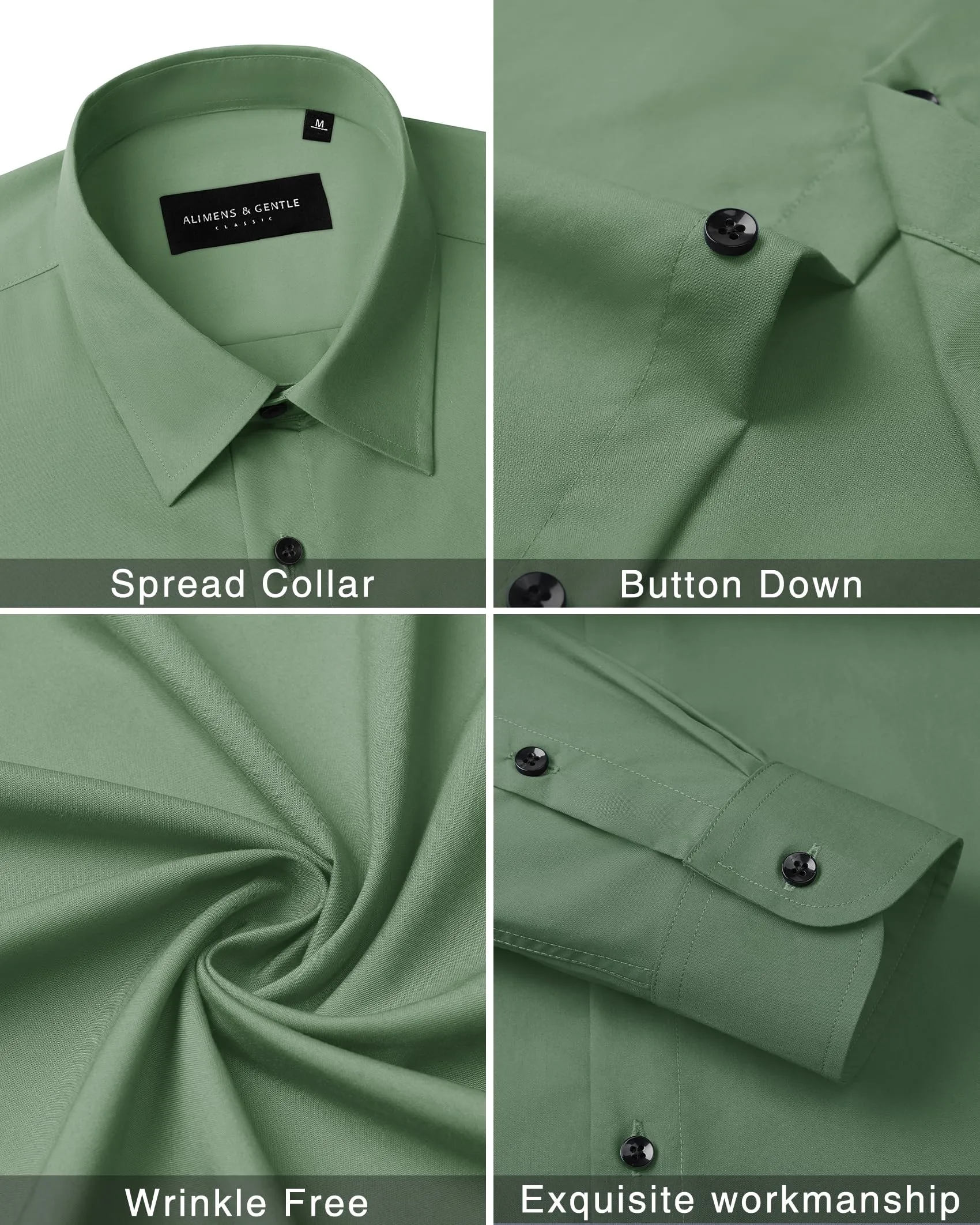 Alimens & Gentle Mens Dress Shirts Long Sleeve Wrinkle-Free Formal Shirts Wedding Dating Business Casual Button Down Shirt