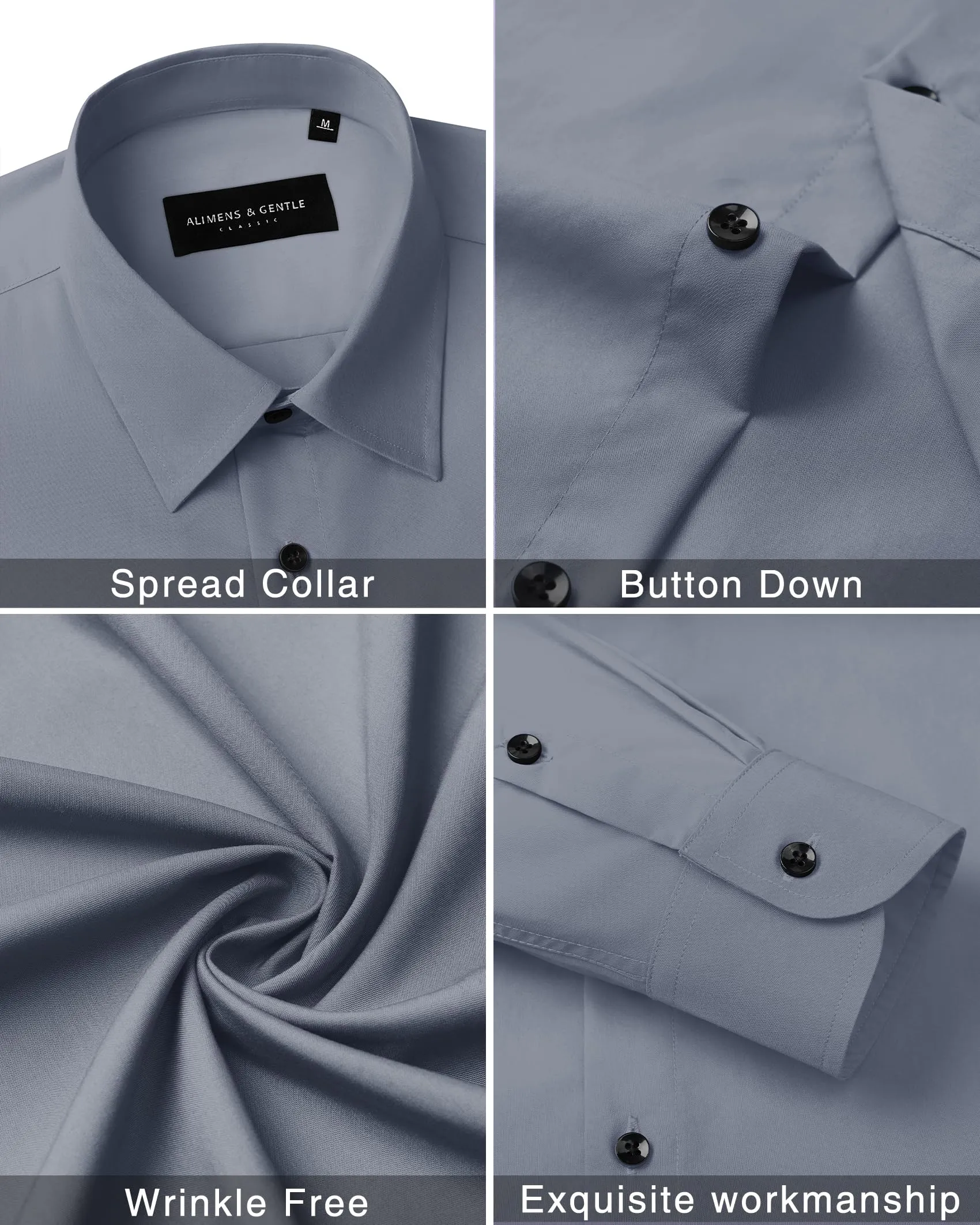 Alimens & Gentle Mens Dress Shirts Long Sleeve Wrinkle-Free Formal Shirts Wedding Dating Business Casual Button Down Shirt