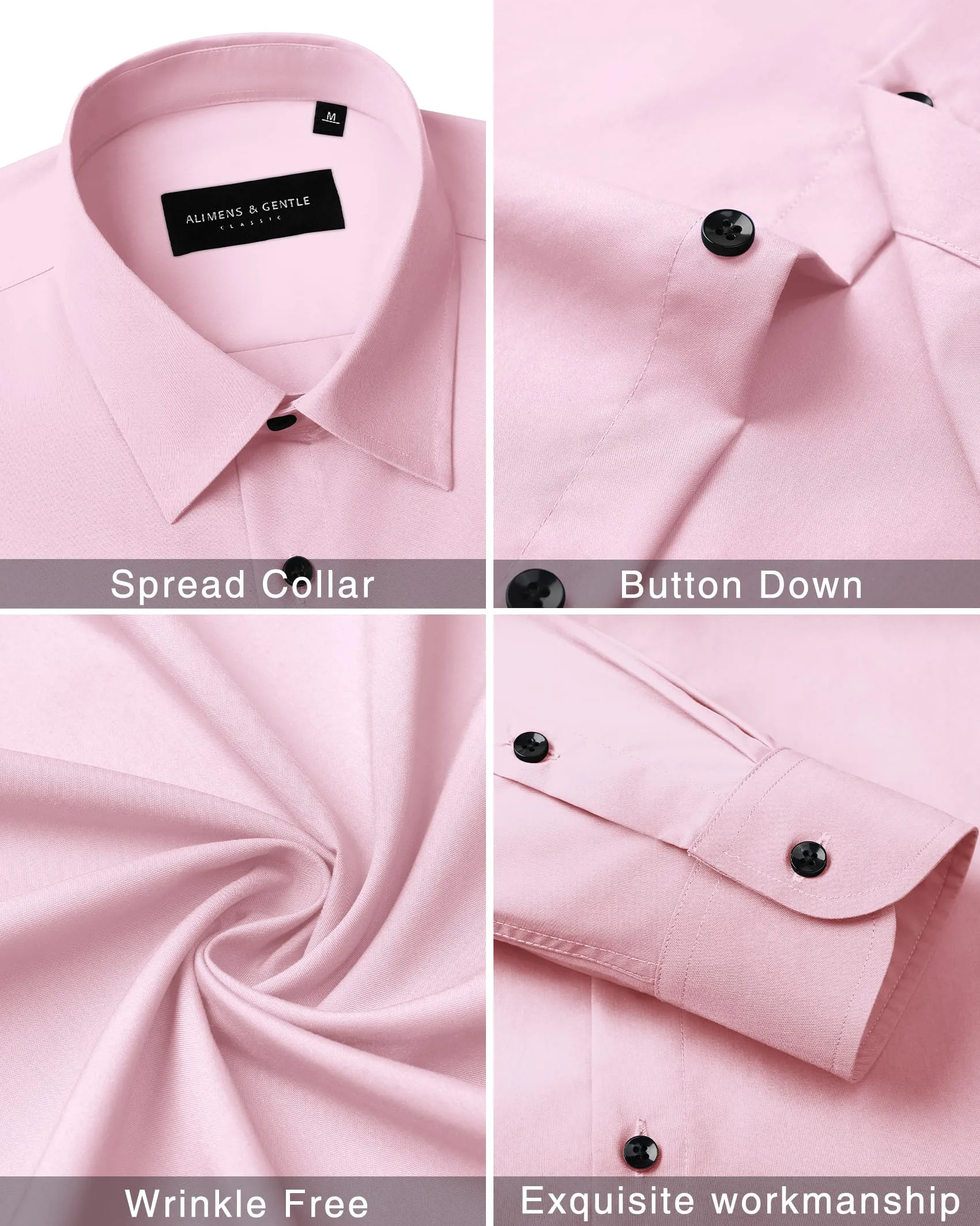 Alimens & Gentle Mens Dress Shirts Long Sleeve Wrinkle-Free Formal Shirts Wedding Dating Business Casual Button Down Shirt