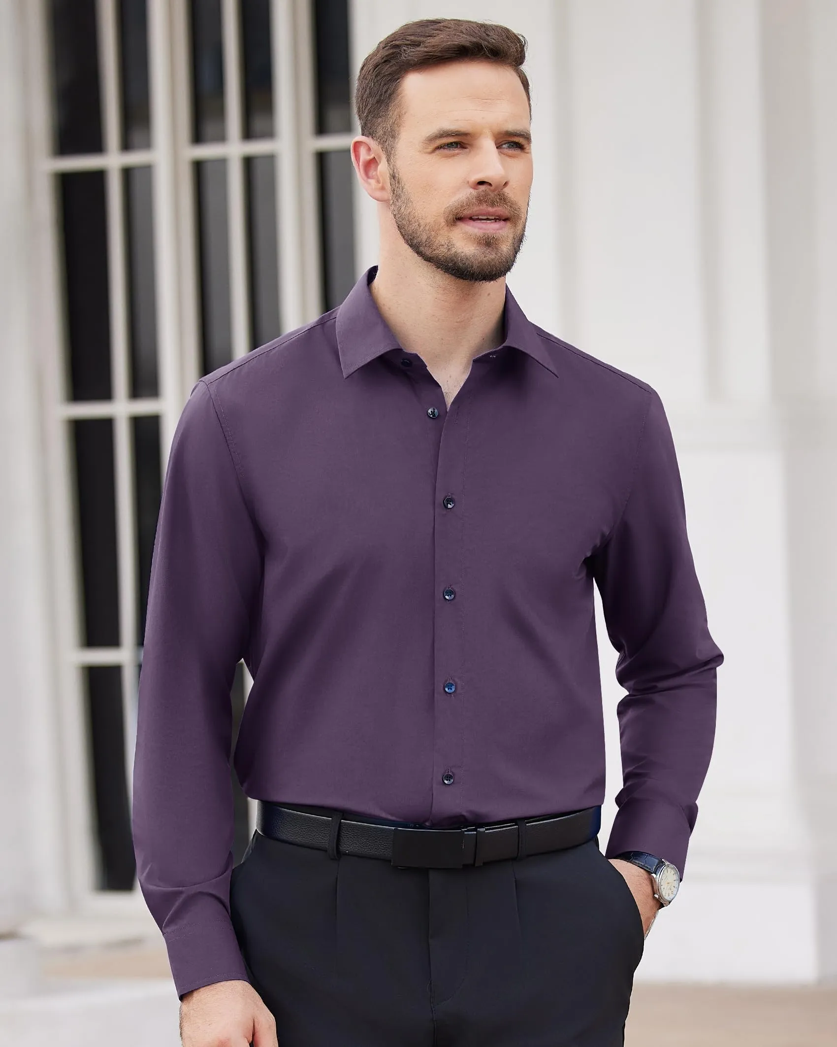 Alimens & Gentle Mens Dress Shirts Long Sleeve Wrinkle-Free Formal Shirts Wedding Dating Business Casual Button Down Shirt