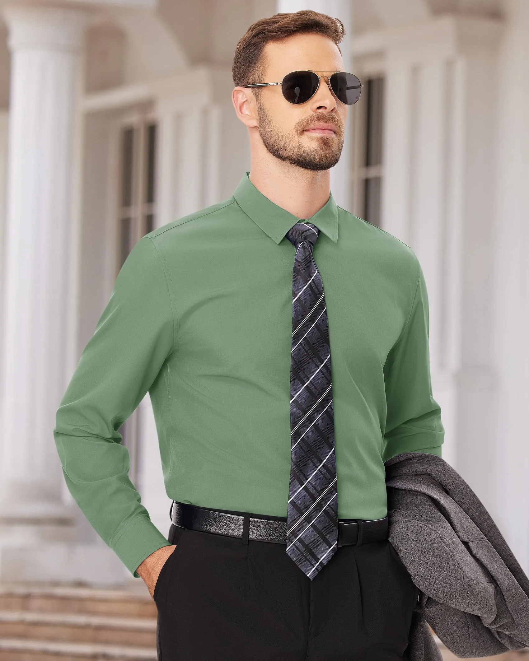 Alimens & Gentle Mens Dress Shirts Long Sleeve Wrinkle-Free Formal Shirts Wedding Dating Business Casual Button Down Shirt