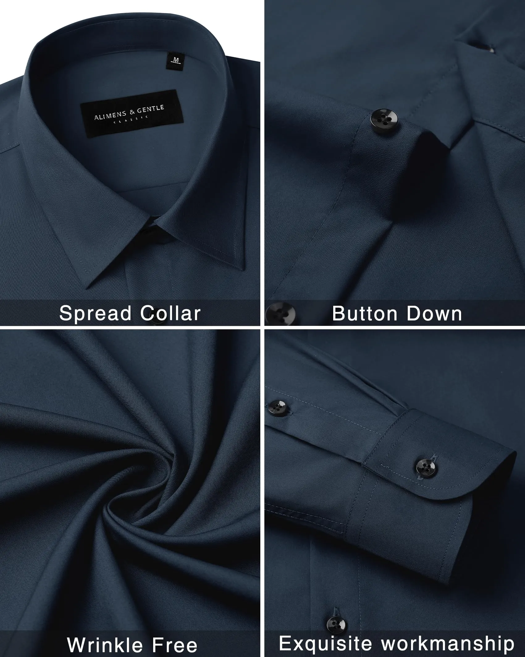 Alimens & Gentle Mens Dress Shirts Long Sleeve Wrinkle-Free Formal Shirts Wedding Dating Business Casual Button Down Shirt