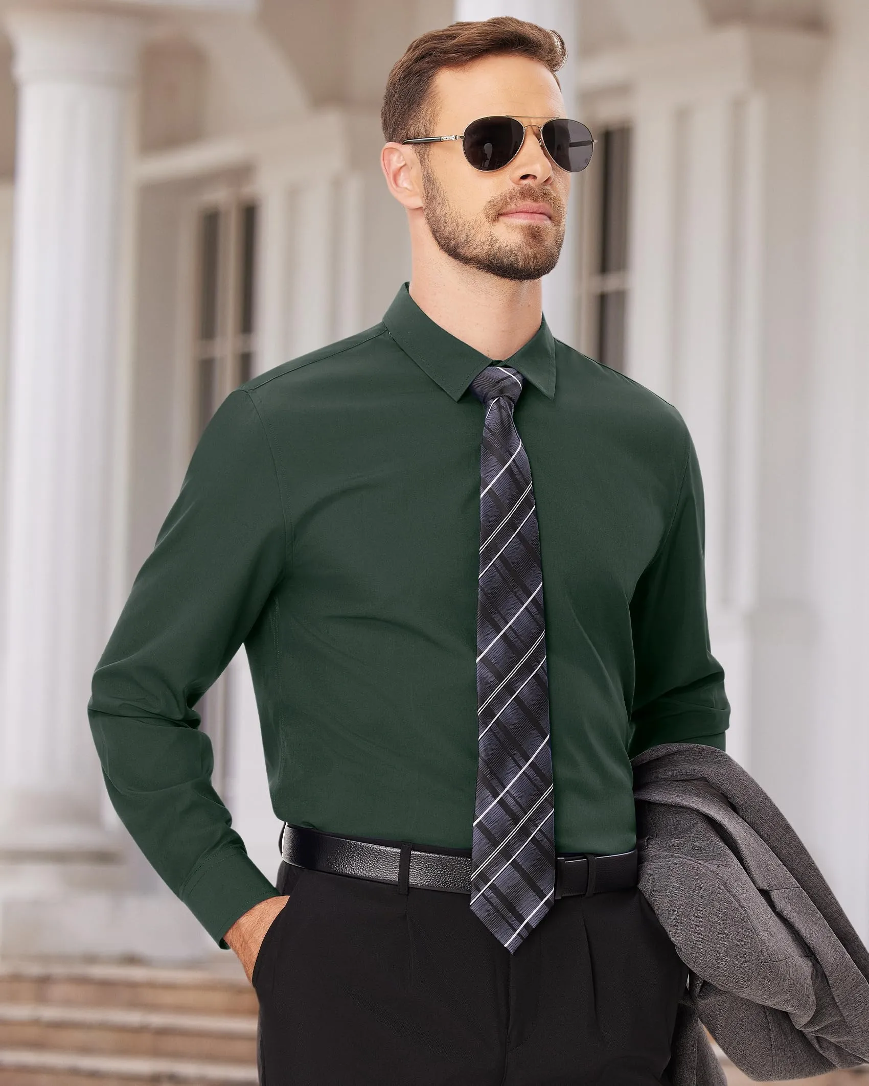 Alimens & Gentle Mens Dress Shirts Long Sleeve Wrinkle-Free Formal Shirts Wedding Dating Business Casual Button Down Shirt