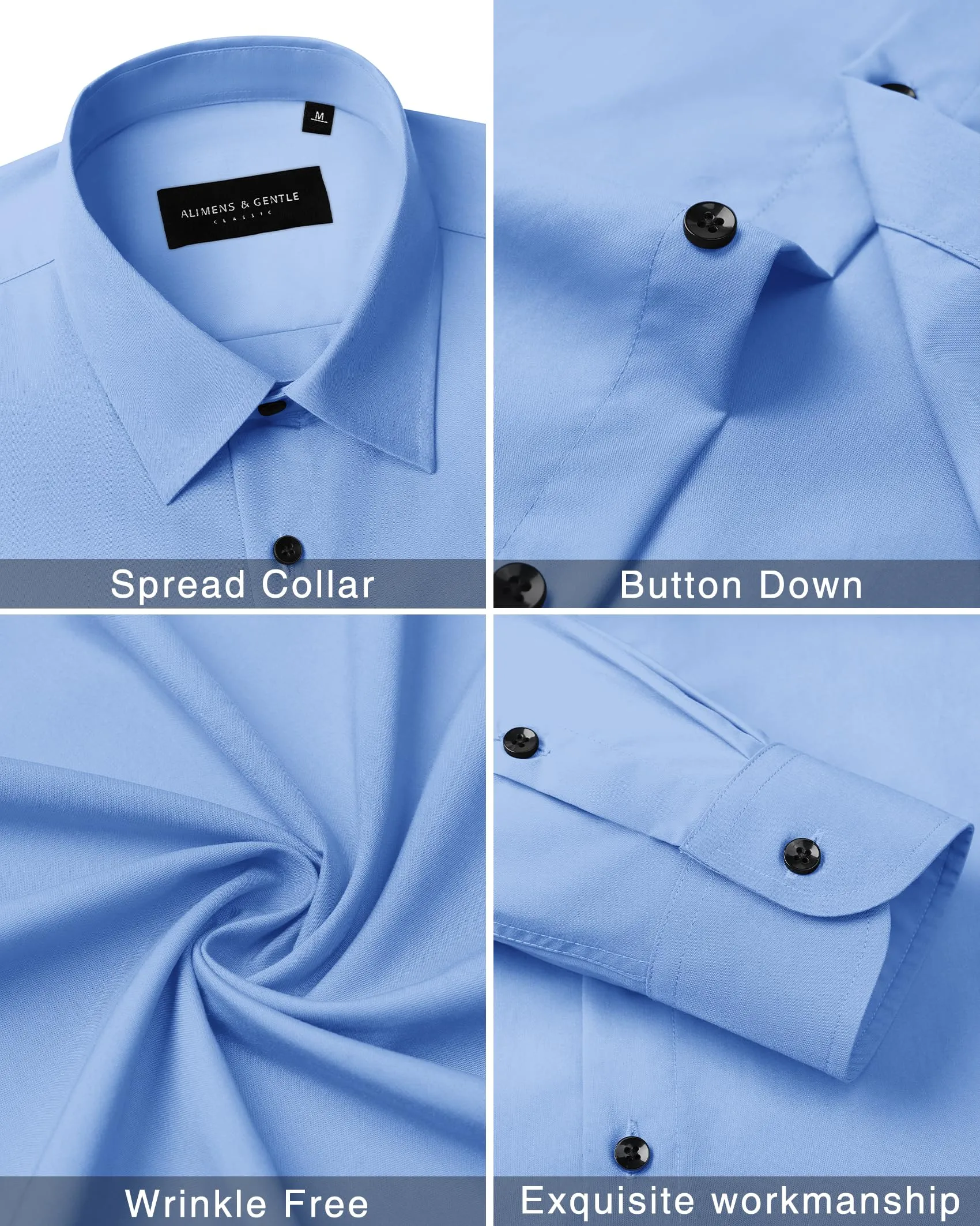Alimens & Gentle Mens Dress Shirts Long Sleeve Wrinkle-Free Formal Shirts Wedding Dating Business Casual Button Down Shirt