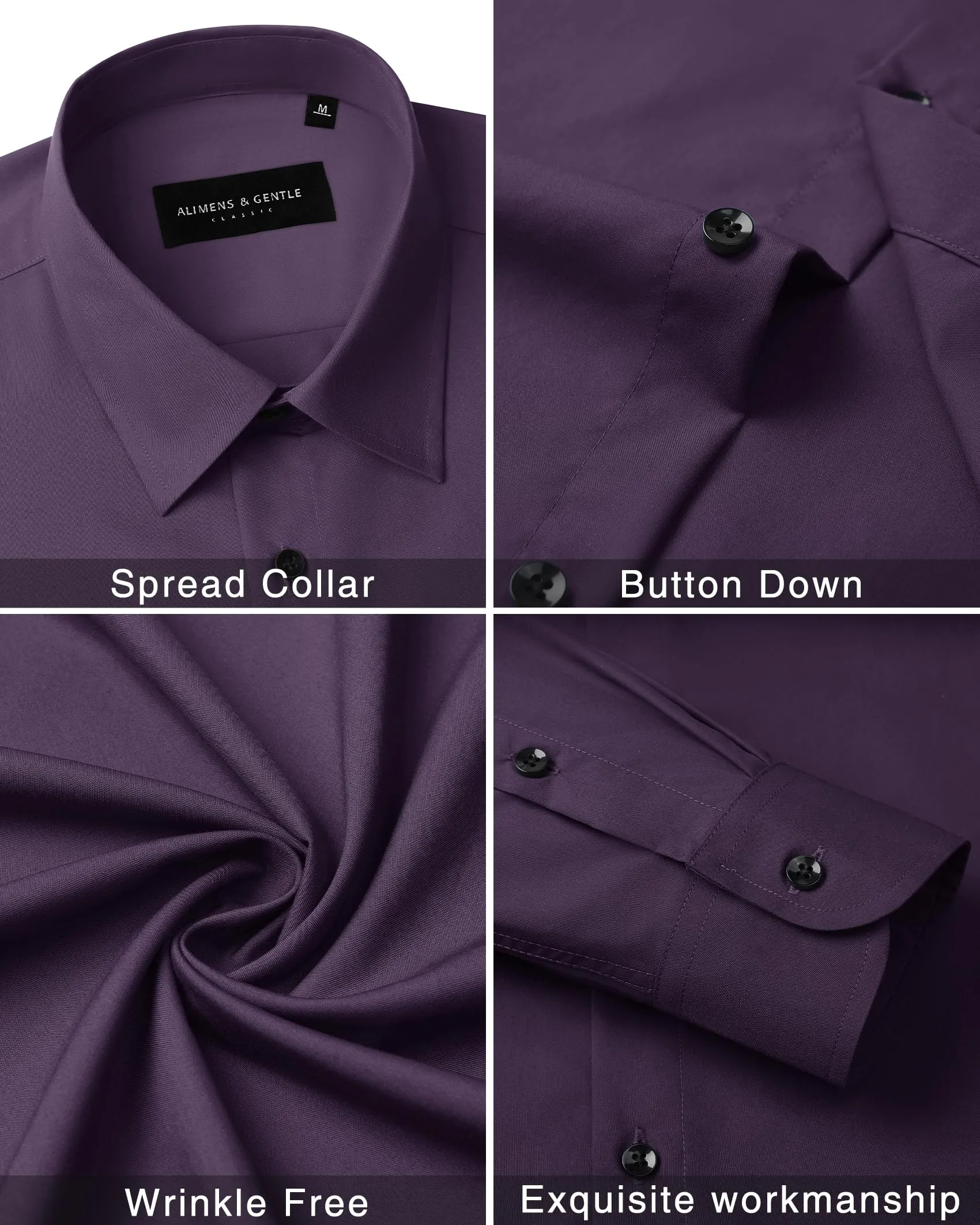 Alimens & Gentle Mens Dress Shirts Long Sleeve Wrinkle-Free Formal Shirts Wedding Dating Business Casual Button Down Shirt