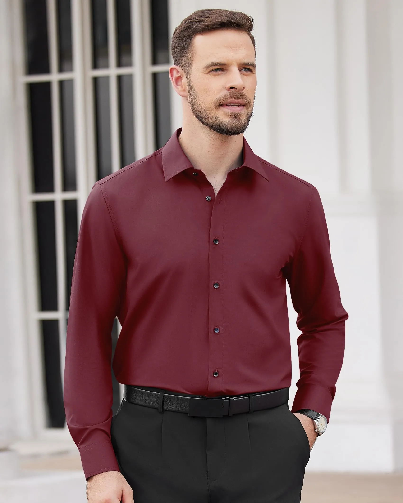 Alimens & Gentle Mens Dress Shirts Long Sleeve Wrinkle-Free Formal Shirts Wedding Dating Business Casual Button Down Shirt