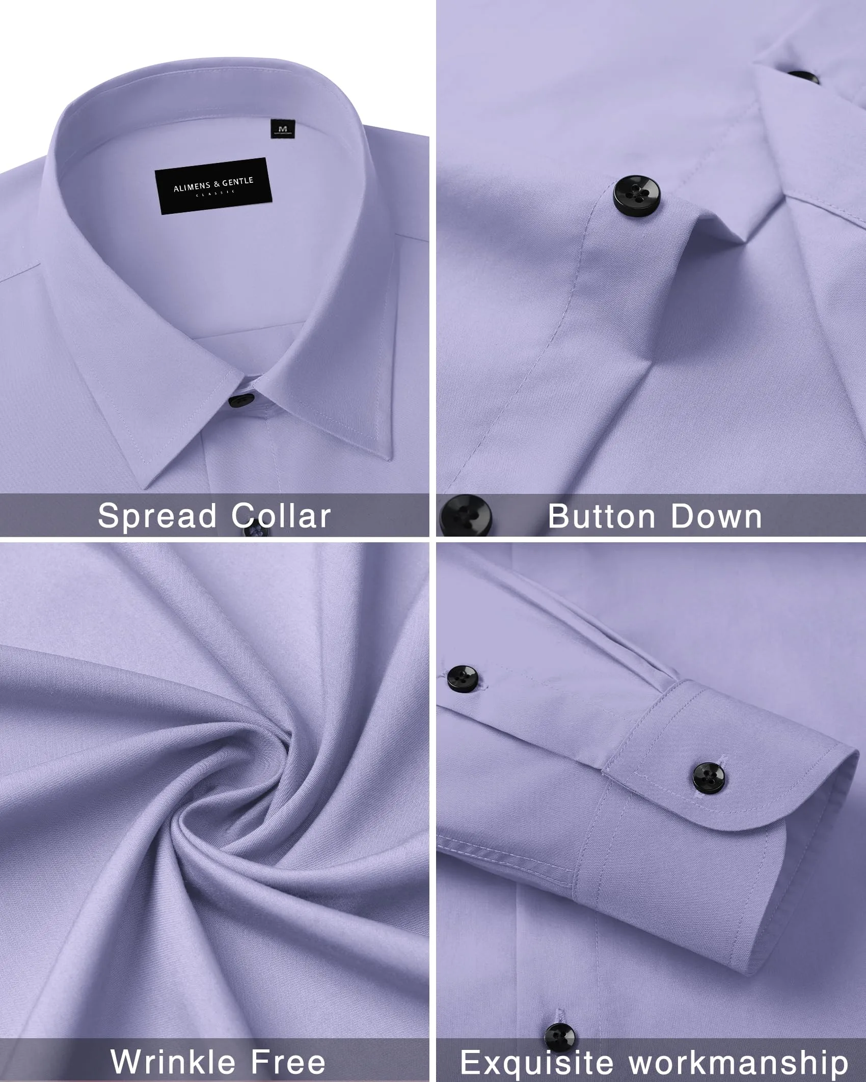 Alimens & Gentle Mens Dress Shirts Long Sleeve Wrinkle-Free Formal Shirts Wedding Dating Business Casual Button Down Shirt