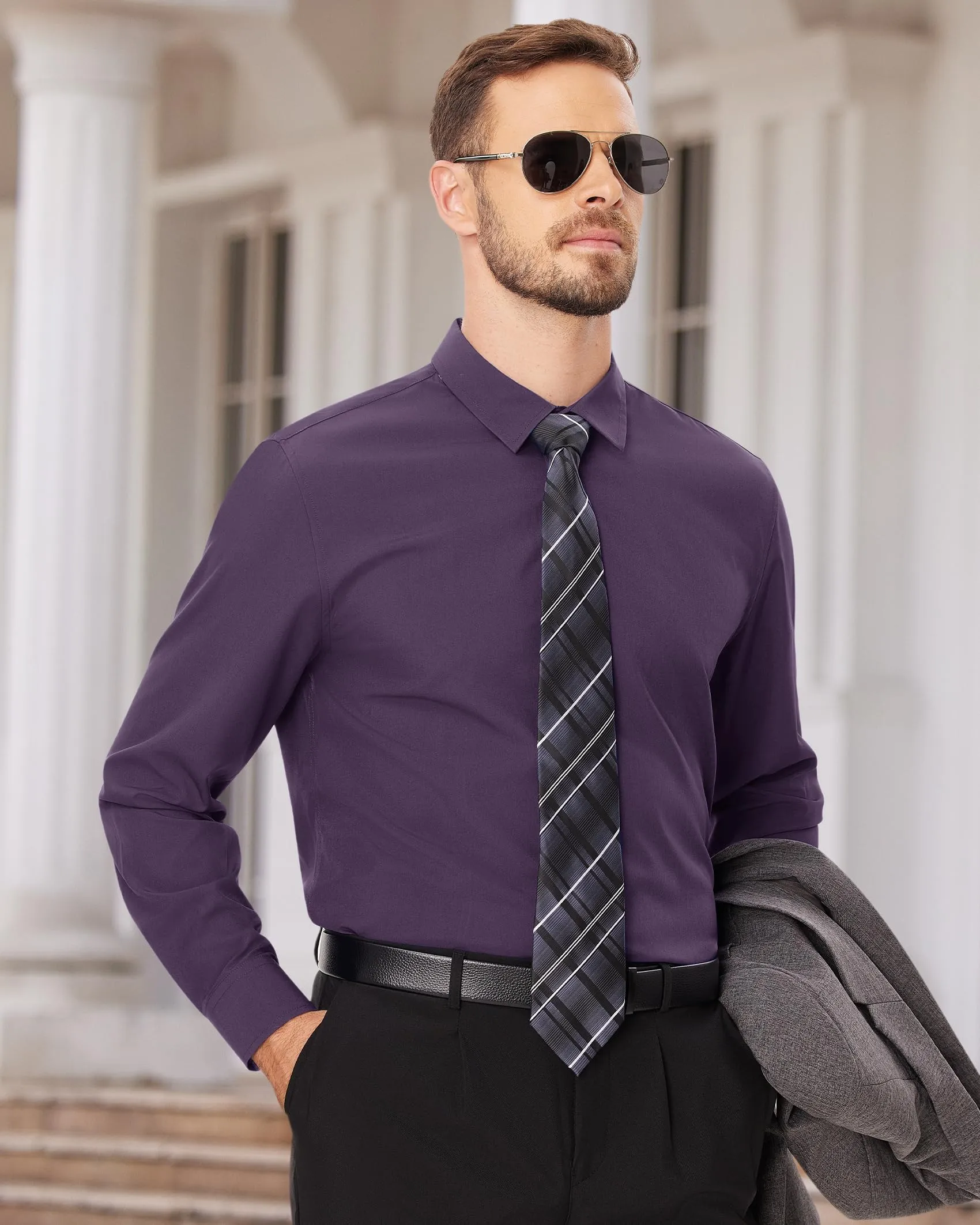 Alimens & Gentle Mens Dress Shirts Long Sleeve Wrinkle-Free Formal Shirts Wedding Dating Business Casual Button Down Shirt
