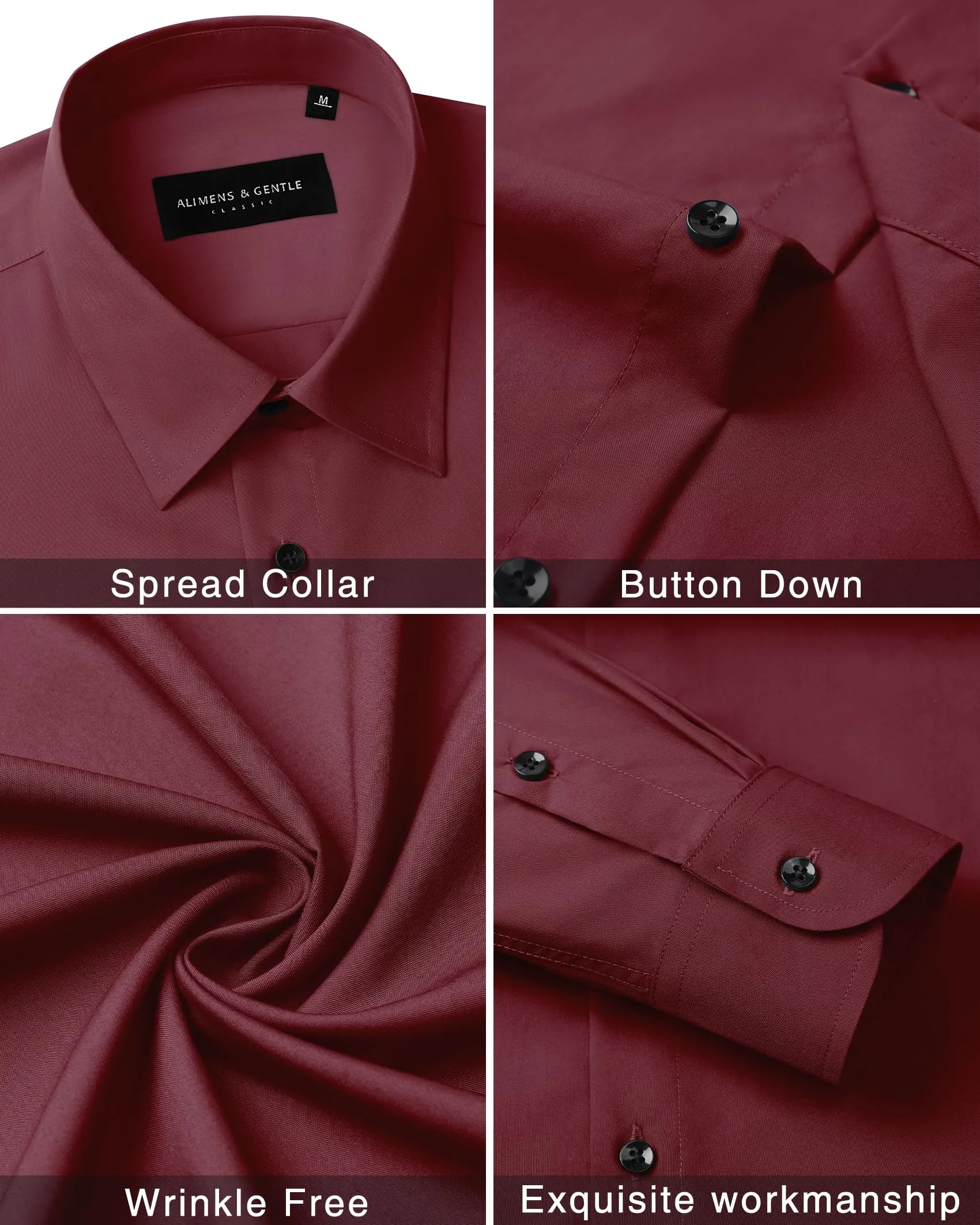 Alimens & Gentle Mens Dress Shirts Long Sleeve Wrinkle-Free Formal Shirts Wedding Dating Business Casual Button Down Shirt