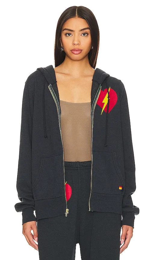 Aviator Nation Bolt Heart Zip Hoodie in Charcoal