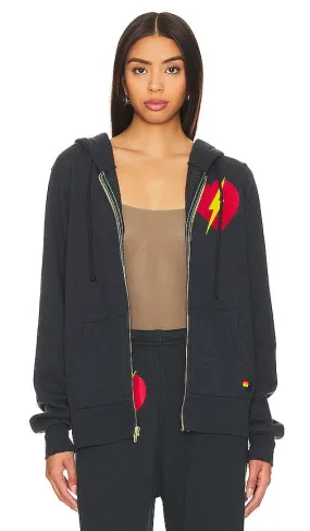 Aviator Nation Bolt Heart Zip Hoodie in Charcoal