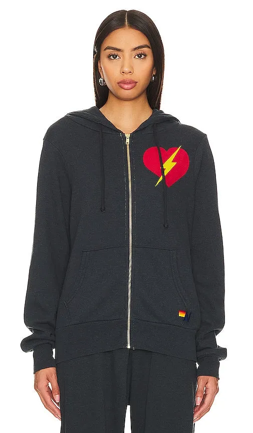 Aviator Nation Bolt Heart Zip Hoodie in Charcoal