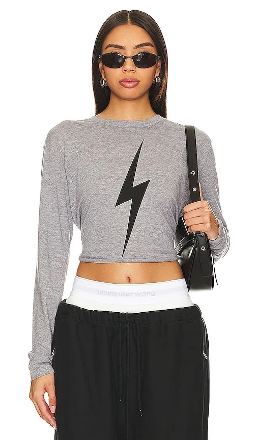 Aviator Nation Bolt Long Sleeve Boyfriend Tee in Grey