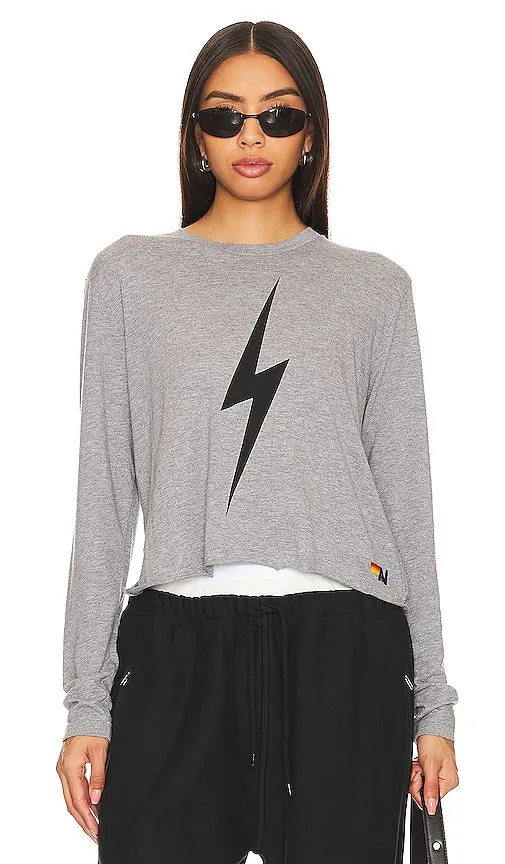 Aviator Nation Bolt Long Sleeve Boyfriend Tee in Grey