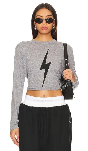 Aviator Nation Bolt Long Sleeve Boyfriend Tee in Grey