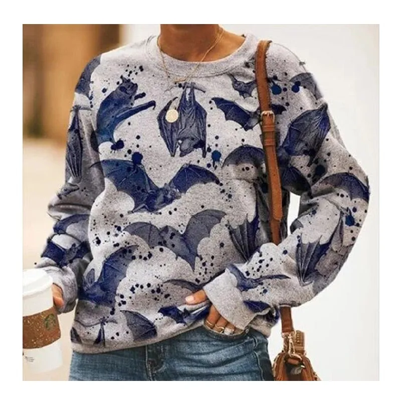Cartoon 3d Bat Print Halloween Pullover Long Sleeve Y2k Sweatshirt Women Hoodies Autumn Fashion Vintage Streetwear Punk Clothes