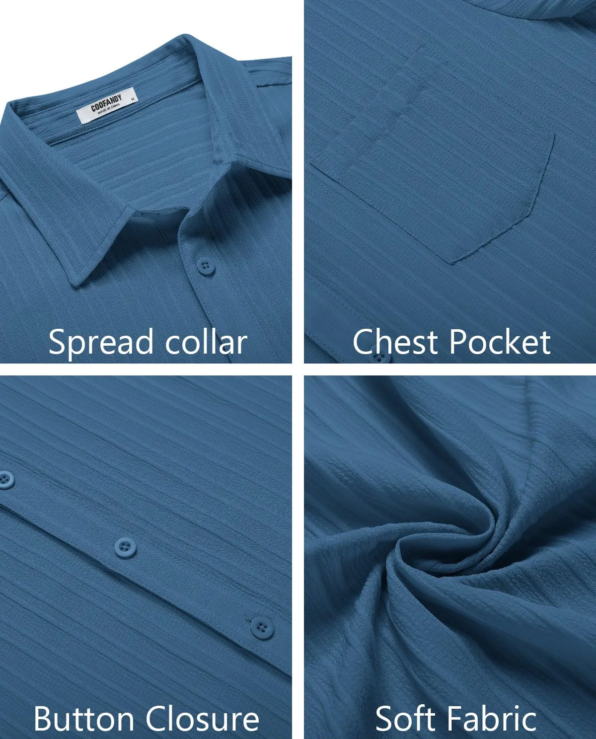 COOFANDY Men's Casual Button Down Shirts Short Sleeve Textured Summer Beach Shirt with Pocket