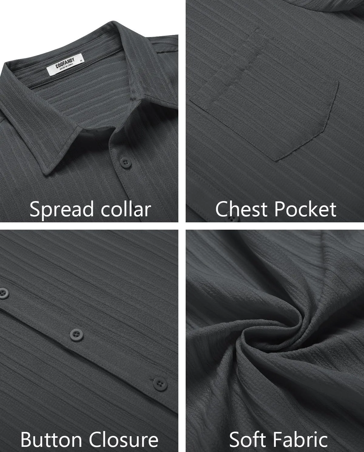 COOFANDY Men's Casual Button Down Shirts Short Sleeve Textured Summer Beach Shirt with Pocket