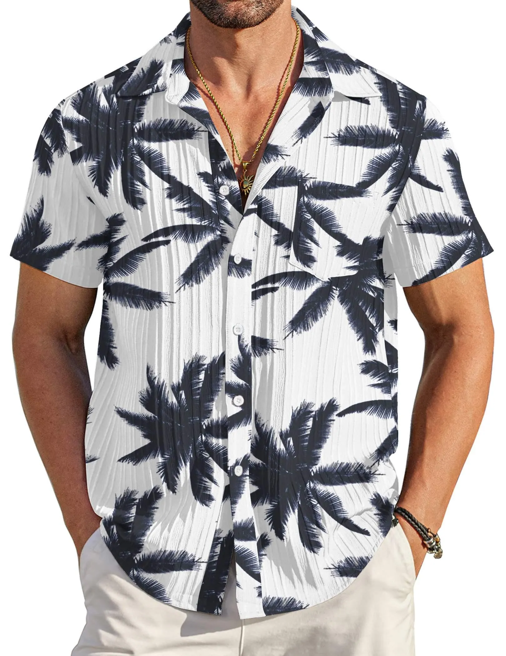 COOFANDY Men's Casual Button Down Shirts Short Sleeve Textured Summer Beach Shirt with Pocket