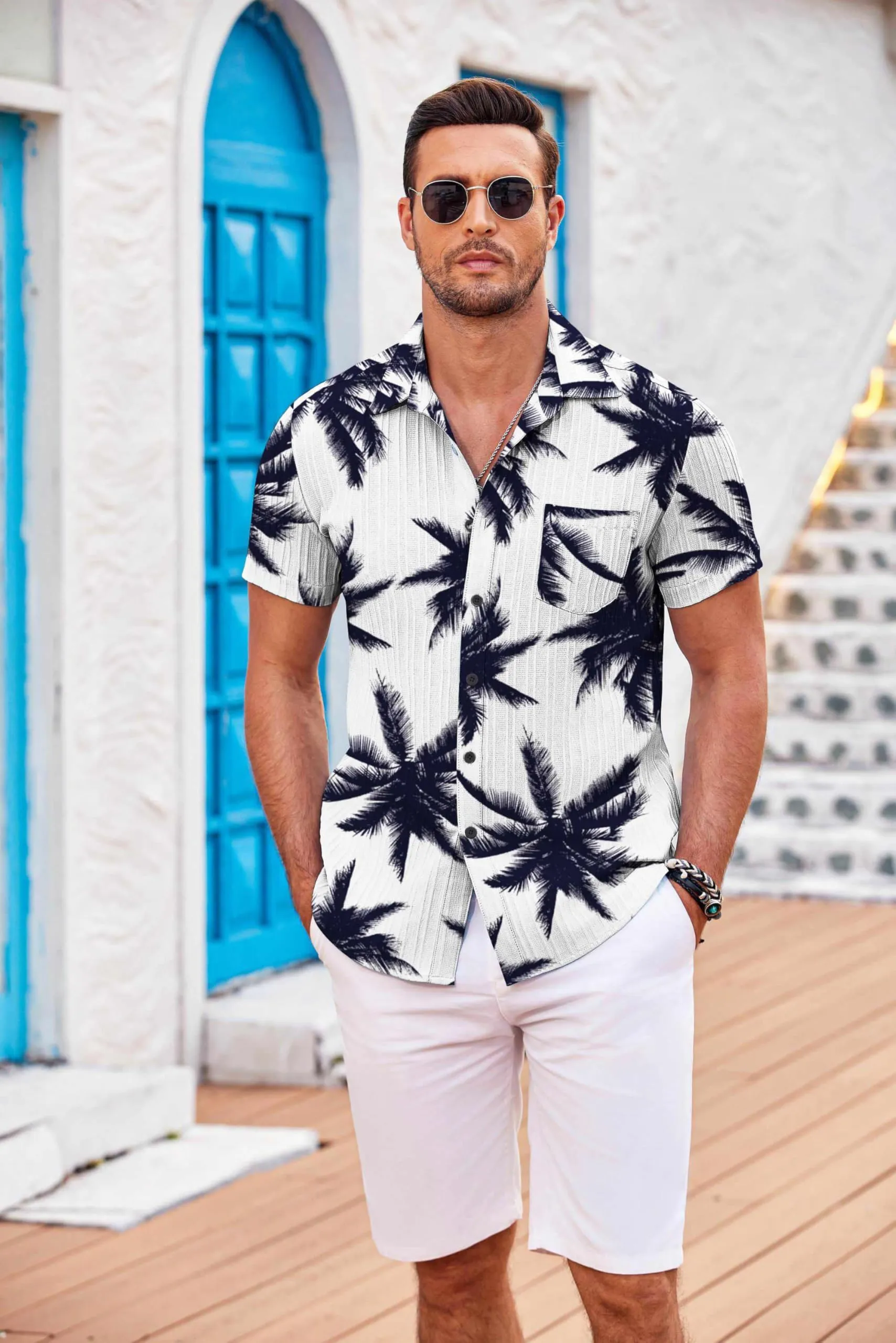 COOFANDY Men's Casual Button Down Shirts Short Sleeve Textured Summer Beach Shirt with Pocket