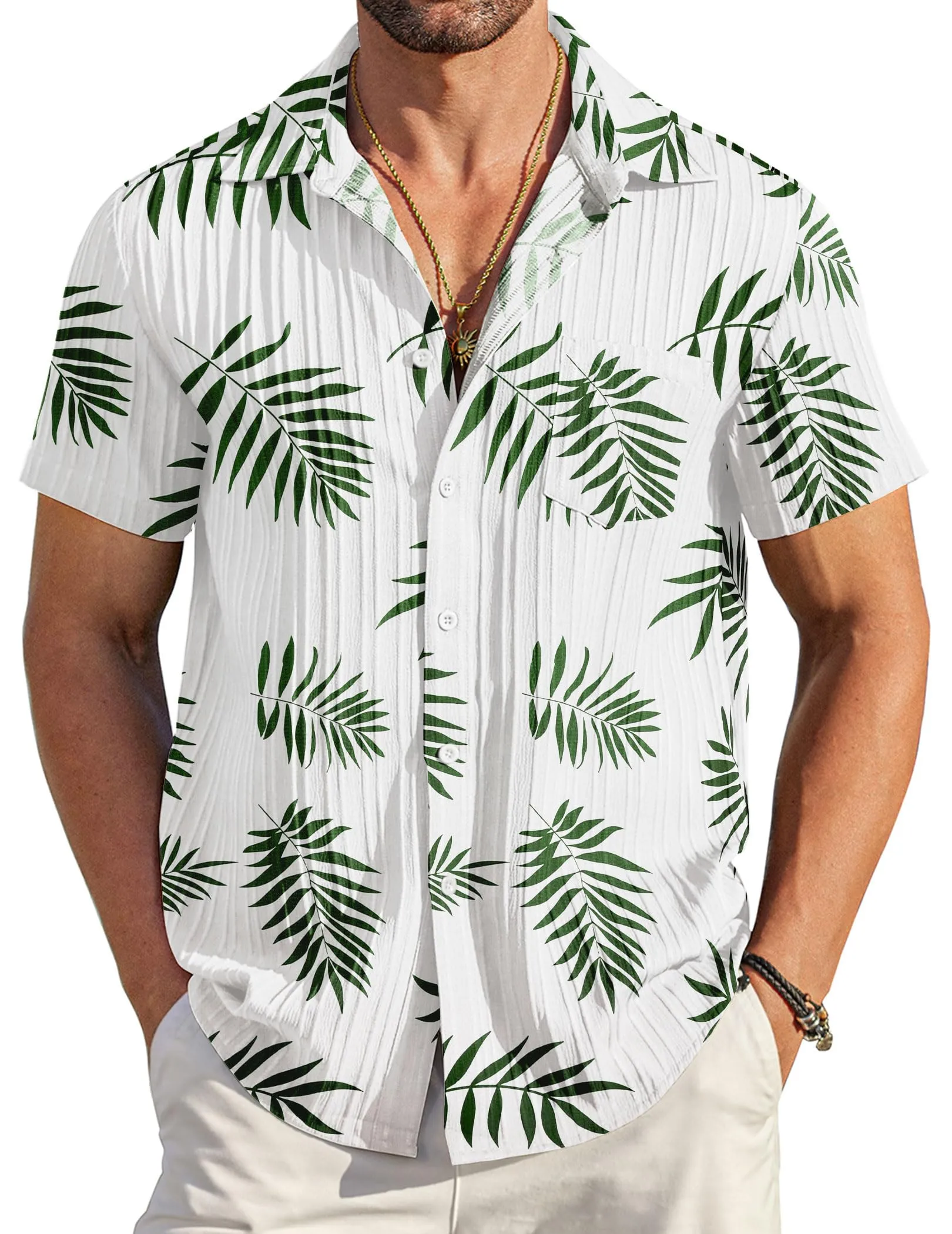 COOFANDY Men's Casual Button Down Shirts Short Sleeve Textured Summer Beach Shirt with Pocket