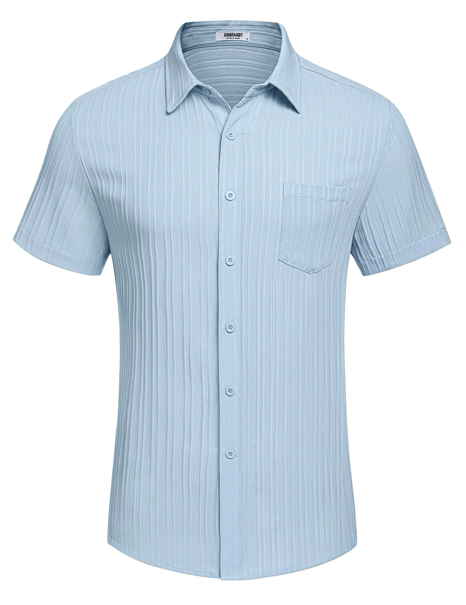 COOFANDY Men's Casual Button Down Shirts Short Sleeve Textured Summer Beach Shirt with Pocket