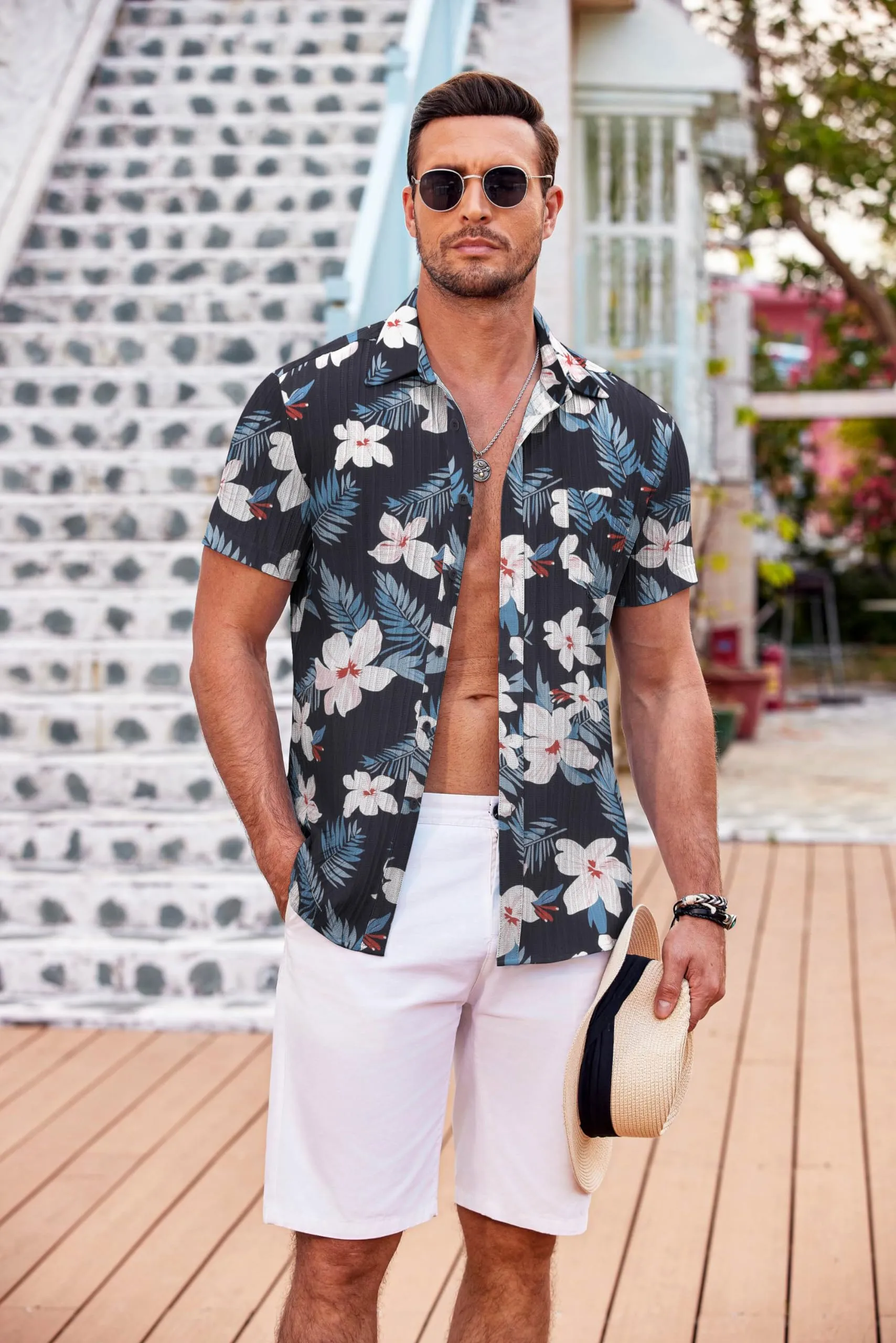 COOFANDY Men's Casual Button Down Shirts Short Sleeve Textured Summer Beach Shirt with Pocket