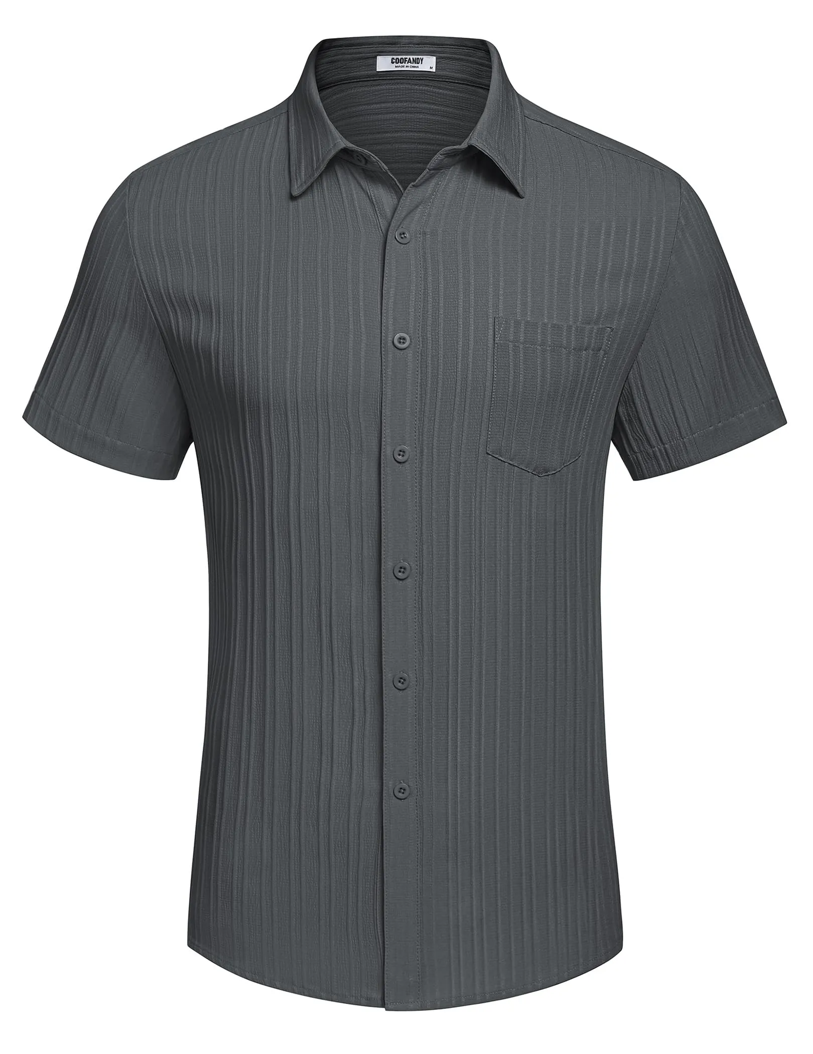 COOFANDY Men's Casual Button Down Shirts Short Sleeve Textured Summer Beach Shirt with Pocket