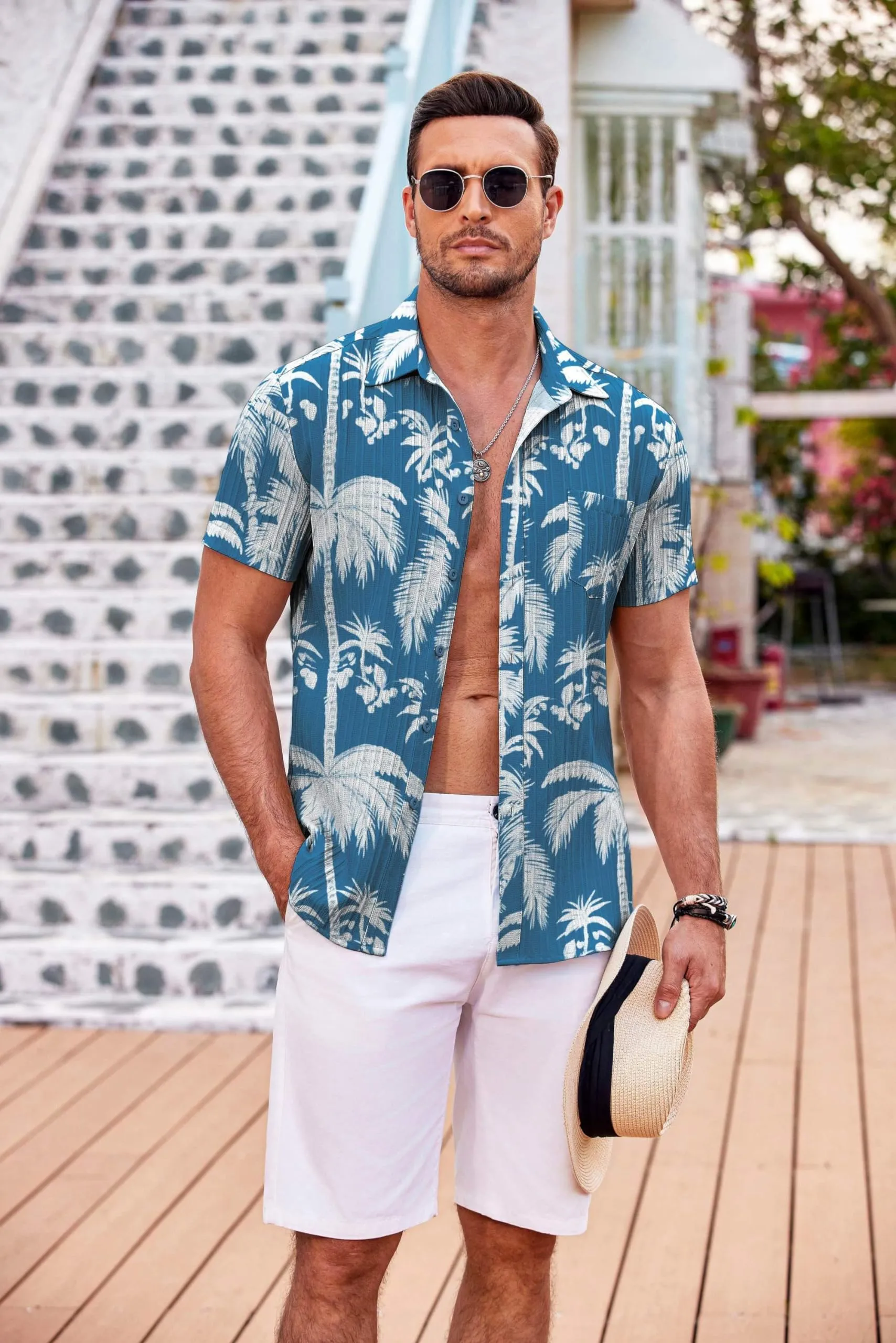 COOFANDY Men's Casual Button Down Shirts Short Sleeve Textured Summer Beach Shirt with Pocket