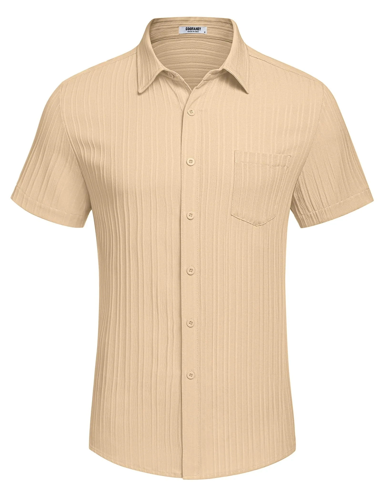 COOFANDY Men's Casual Button Down Shirts Short Sleeve Textured Summer Beach Shirt with Pocket