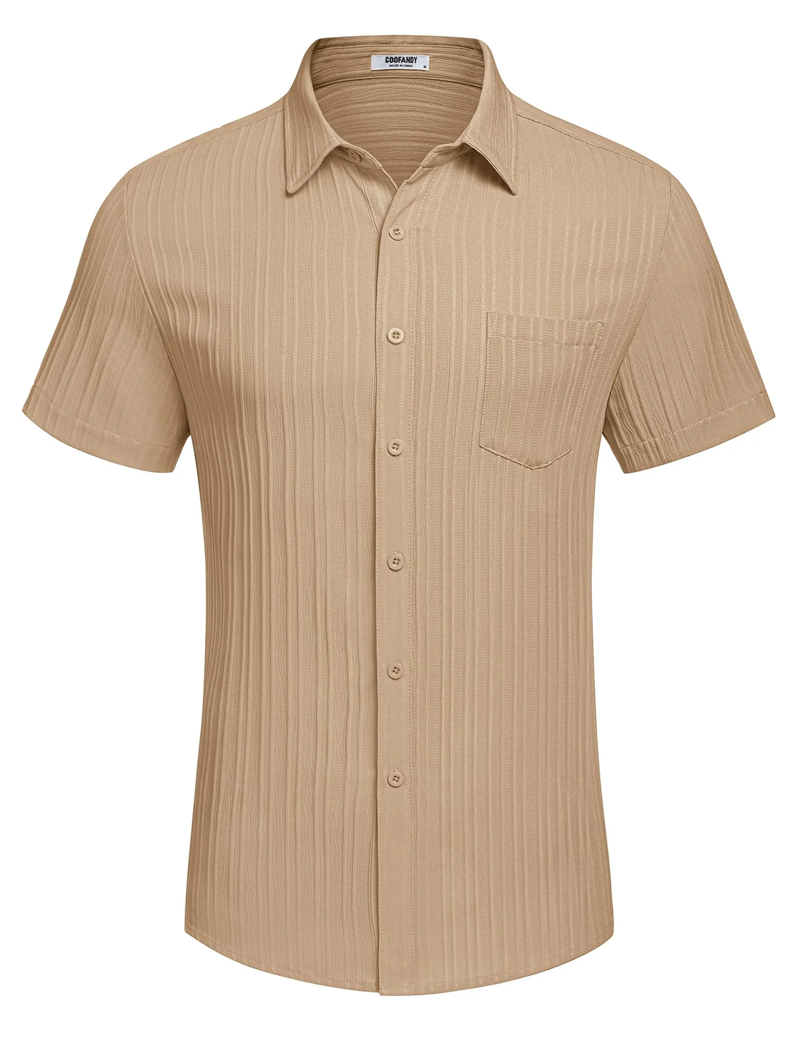 COOFANDY Men's Casual Button Down Shirts Short Sleeve Textured Summer Beach Shirt with Pocket