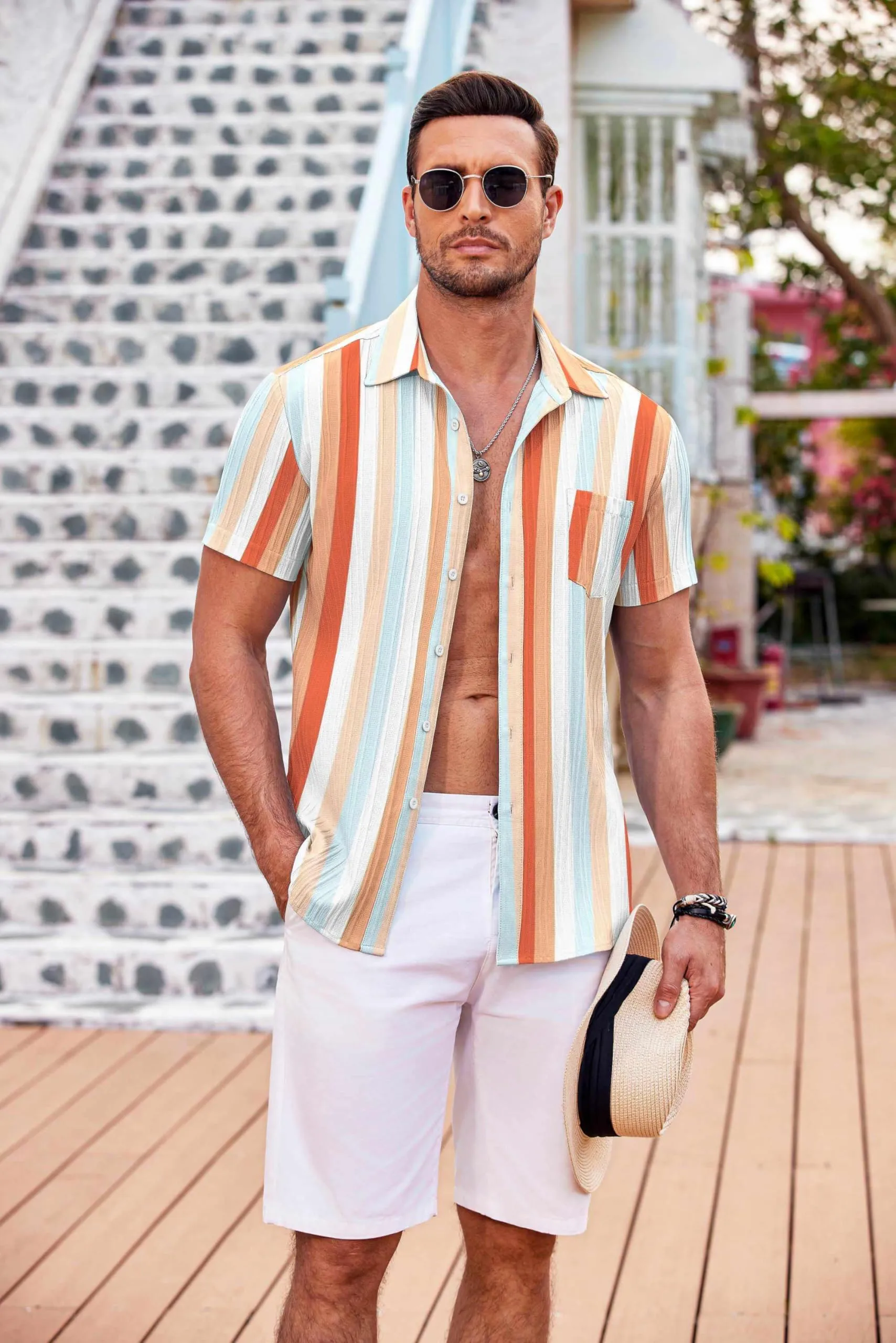 COOFANDY Men's Casual Button Down Shirts Short Sleeve Textured Summer Beach Shirt with Pocket