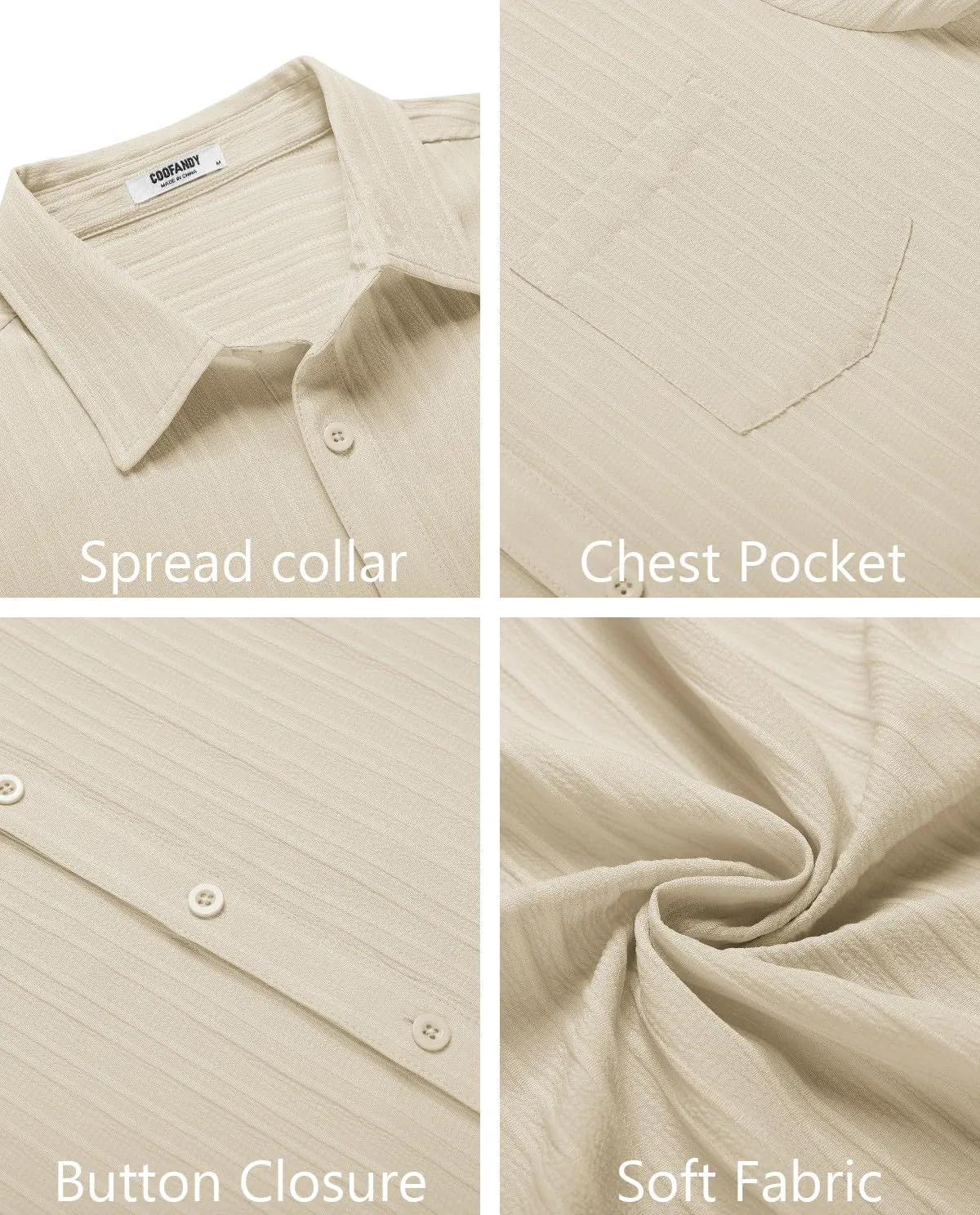 COOFANDY Men's Casual Button Down Shirts Short Sleeve Textured Summer Beach Shirt with Pocket