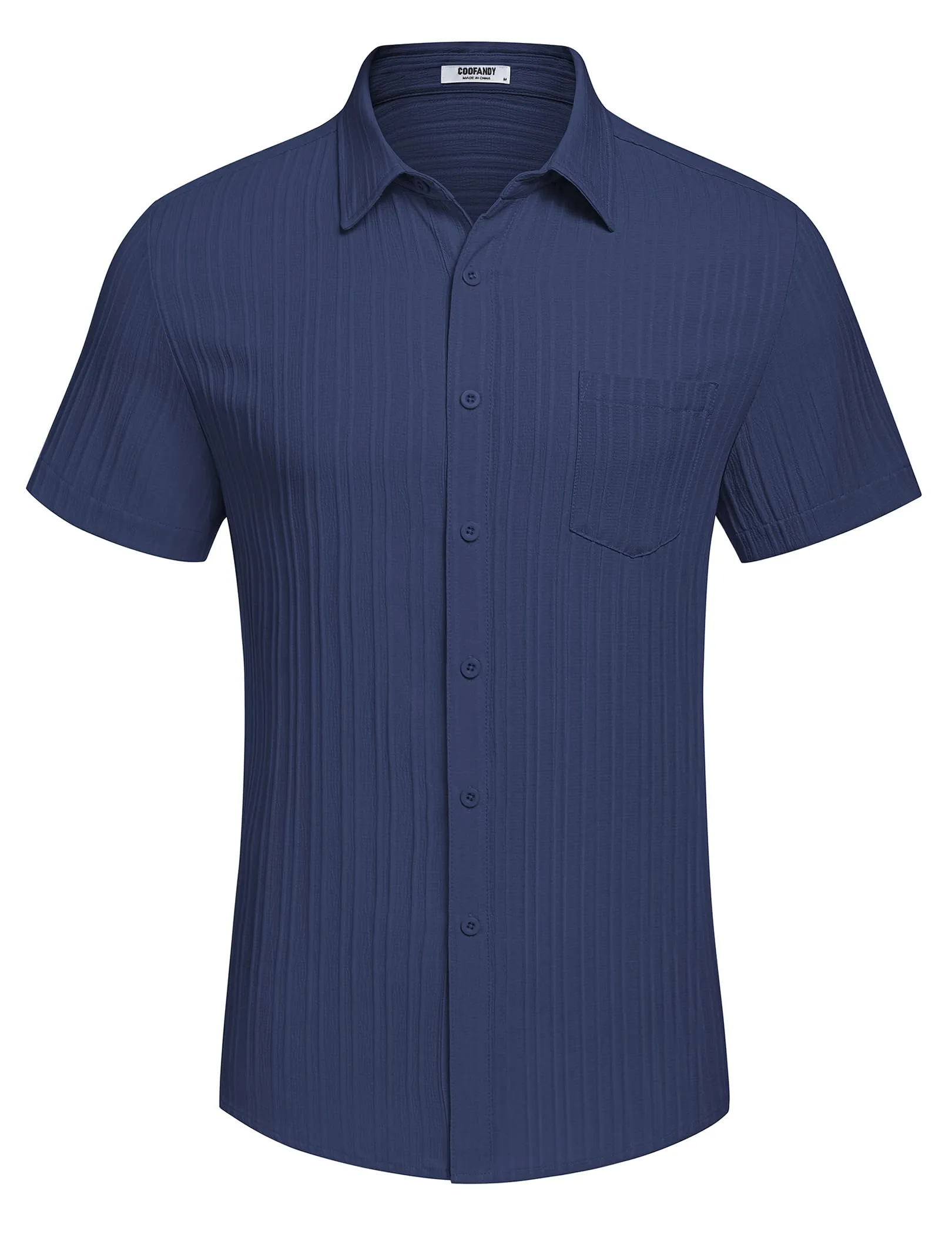 COOFANDY Men's Casual Button Down Shirts Short Sleeve Textured Summer Beach Shirt with Pocket