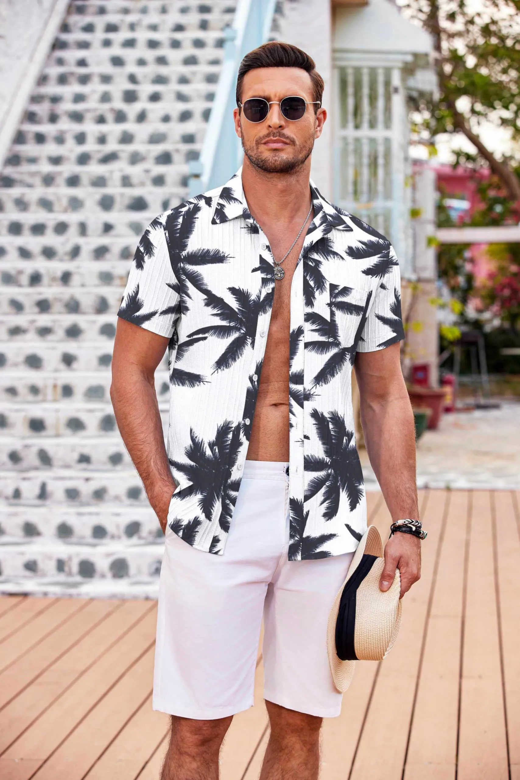 COOFANDY Men's Casual Button Down Shirts Short Sleeve Textured Summer Beach Shirt with Pocket