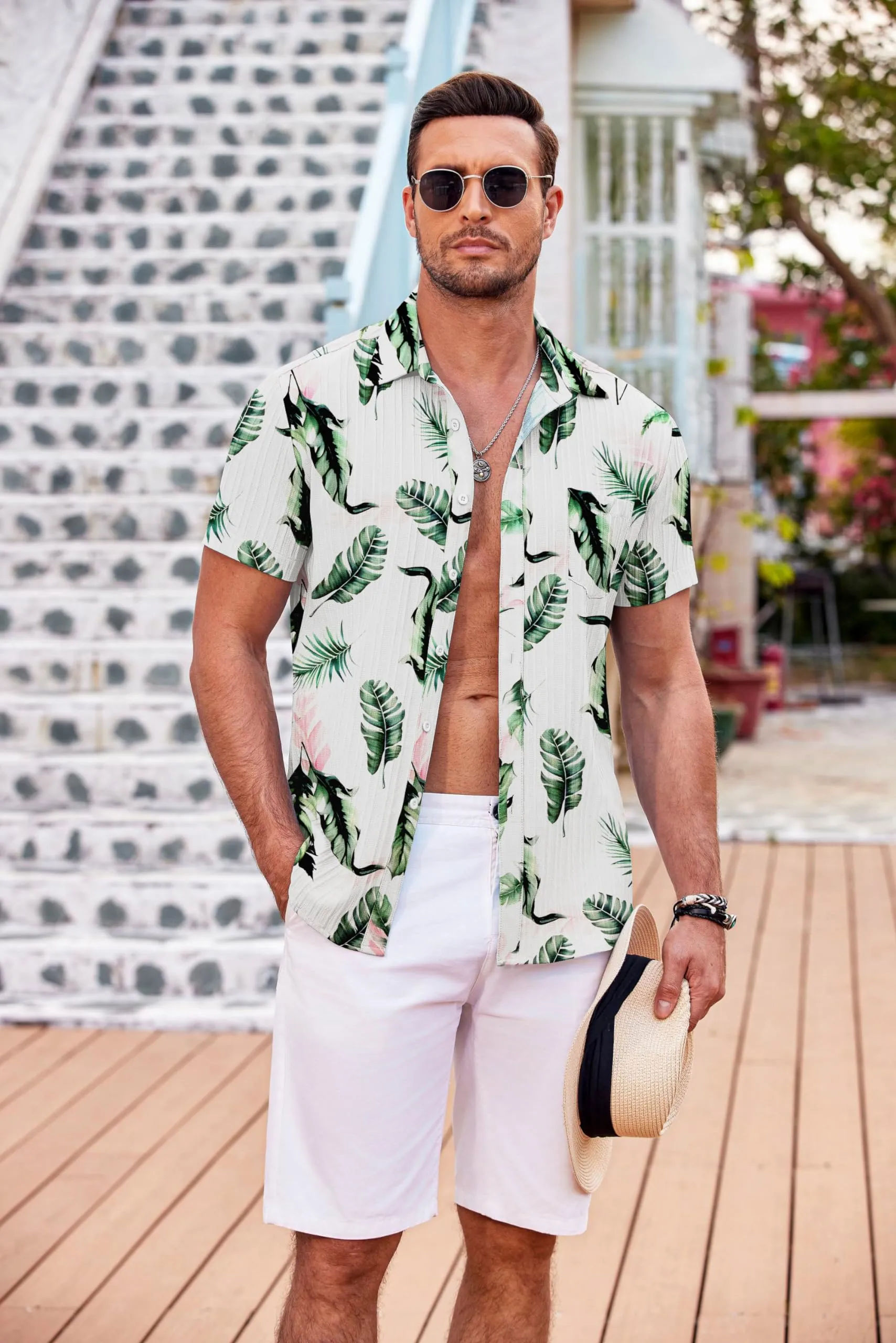COOFANDY Men's Casual Button Down Shirts Short Sleeve Textured Summer Beach Shirt with Pocket