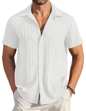 COOFANDY Men's Casual Button Down Shirts Short Sleeve Textured Summer Beach Shirt with Pocket
