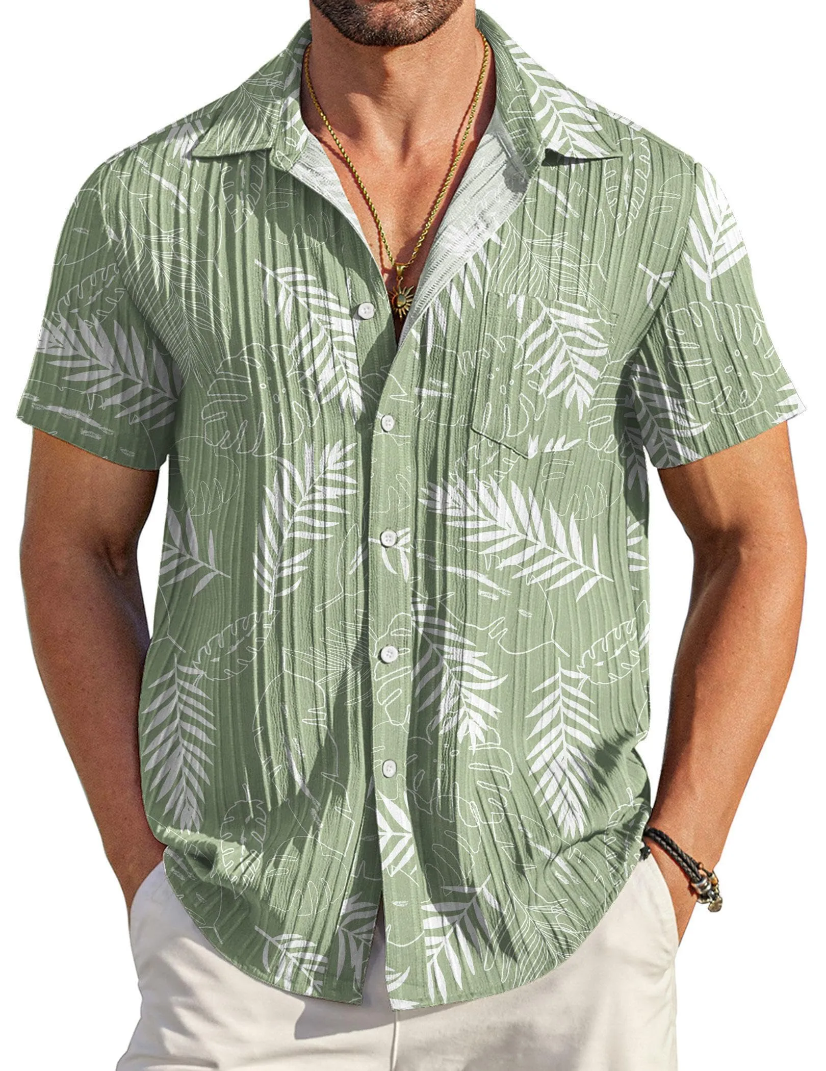 COOFANDY Men's Casual Button Down Shirts Short Sleeve Textured Summer Beach Shirt with Pocket