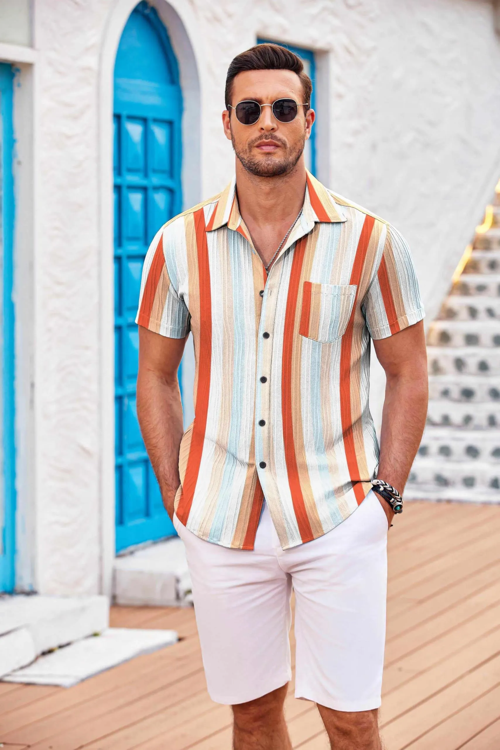 COOFANDY Men's Casual Button Down Shirts Short Sleeve Textured Summer Beach Shirt with Pocket