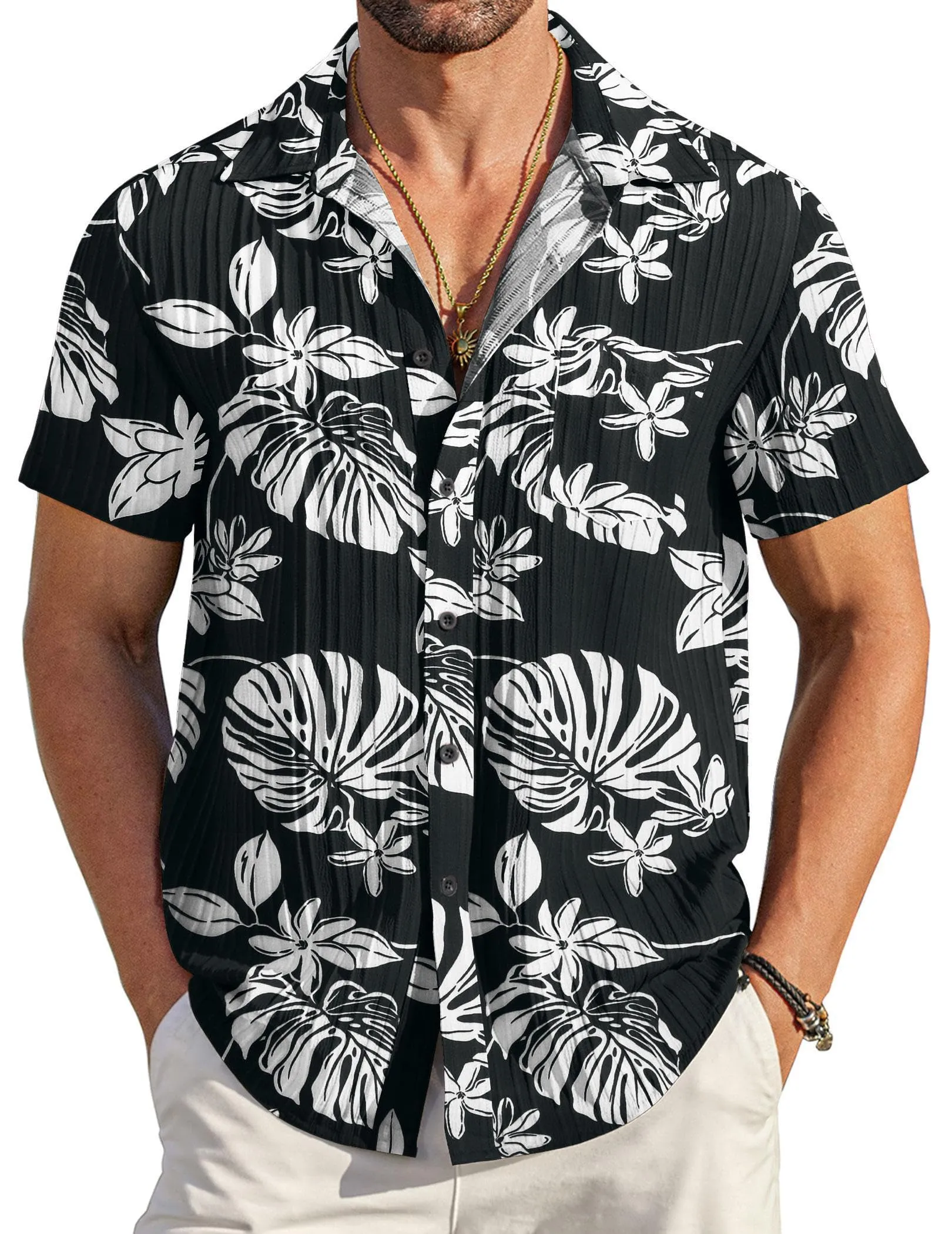 COOFANDY Men's Casual Button Down Shirts Short Sleeve Textured Summer Beach Shirt with Pocket