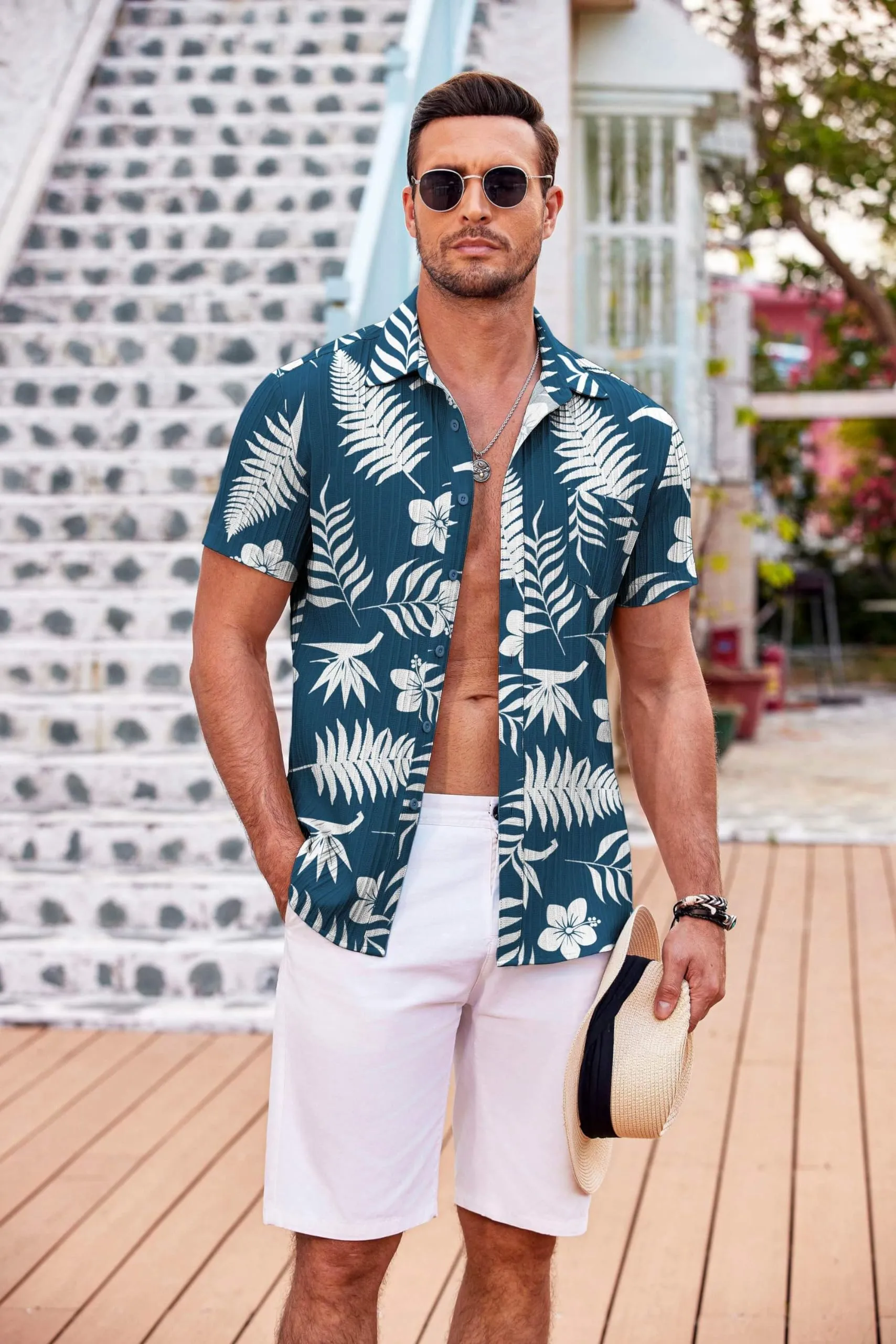 COOFANDY Men's Casual Button Down Shirts Short Sleeve Textured Summer Beach Shirt with Pocket
