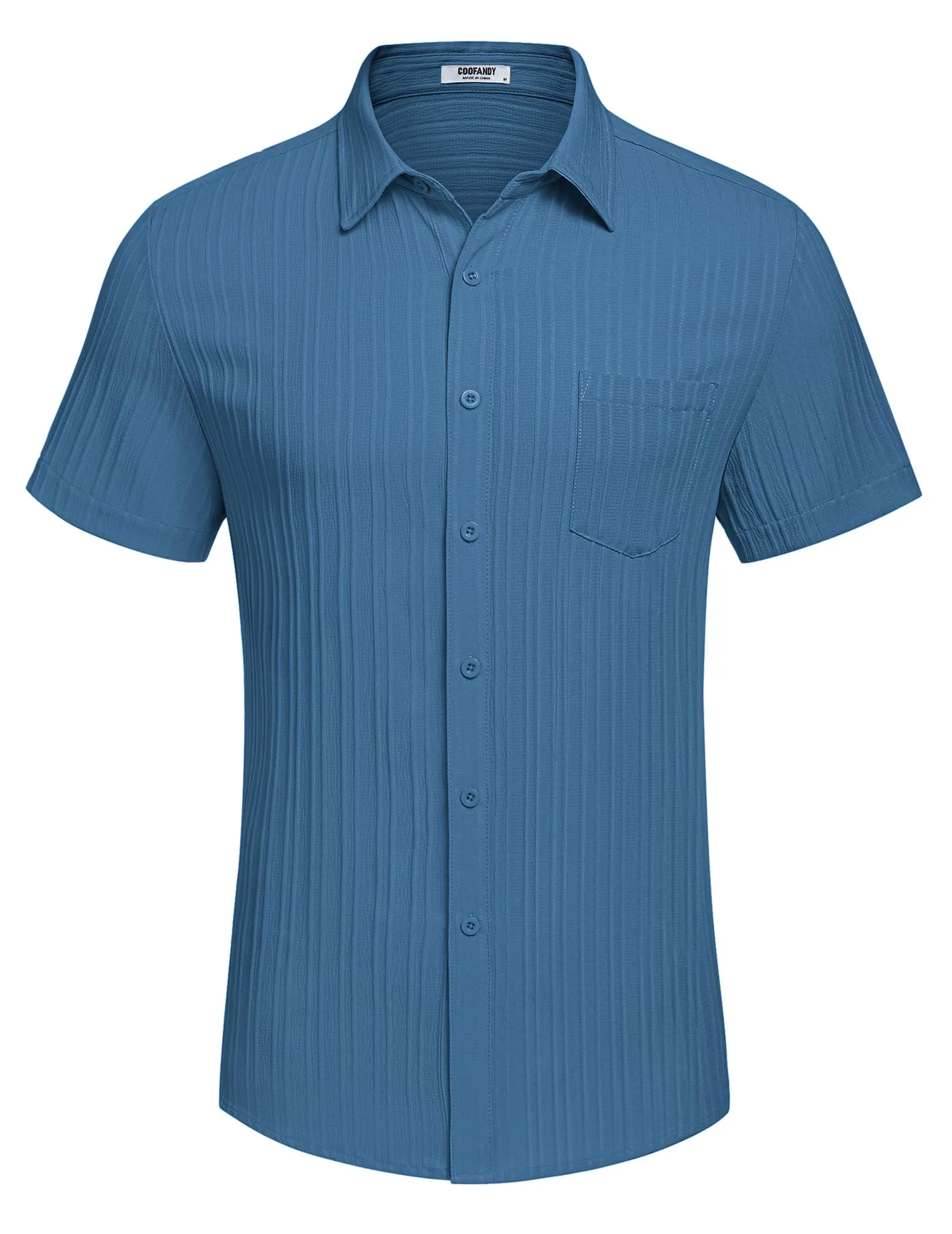 COOFANDY Men's Casual Button Down Shirts Short Sleeve Textured Summer Beach Shirt with Pocket