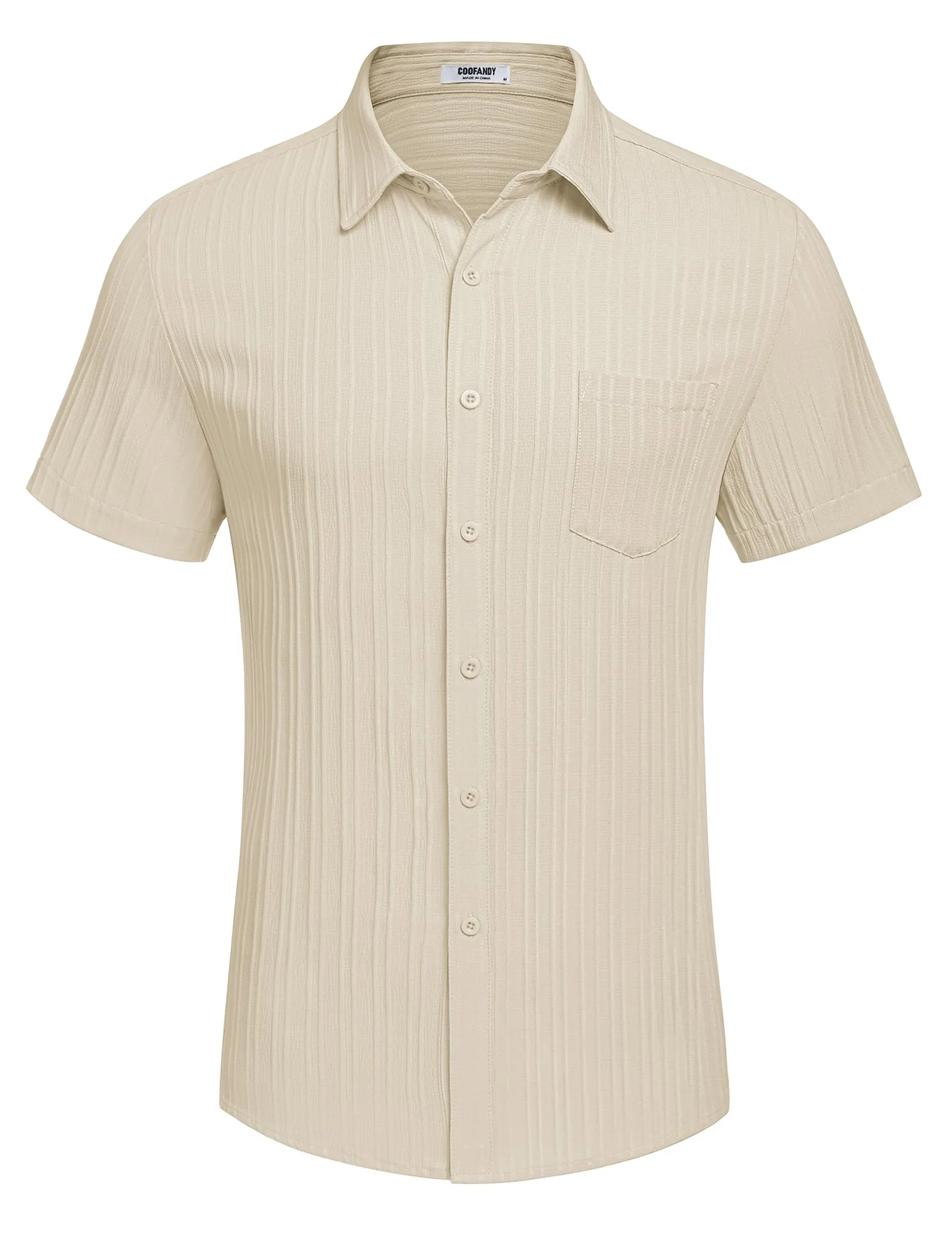 COOFANDY Men's Casual Button Down Shirts Short Sleeve Textured Summer Beach Shirt with Pocket
